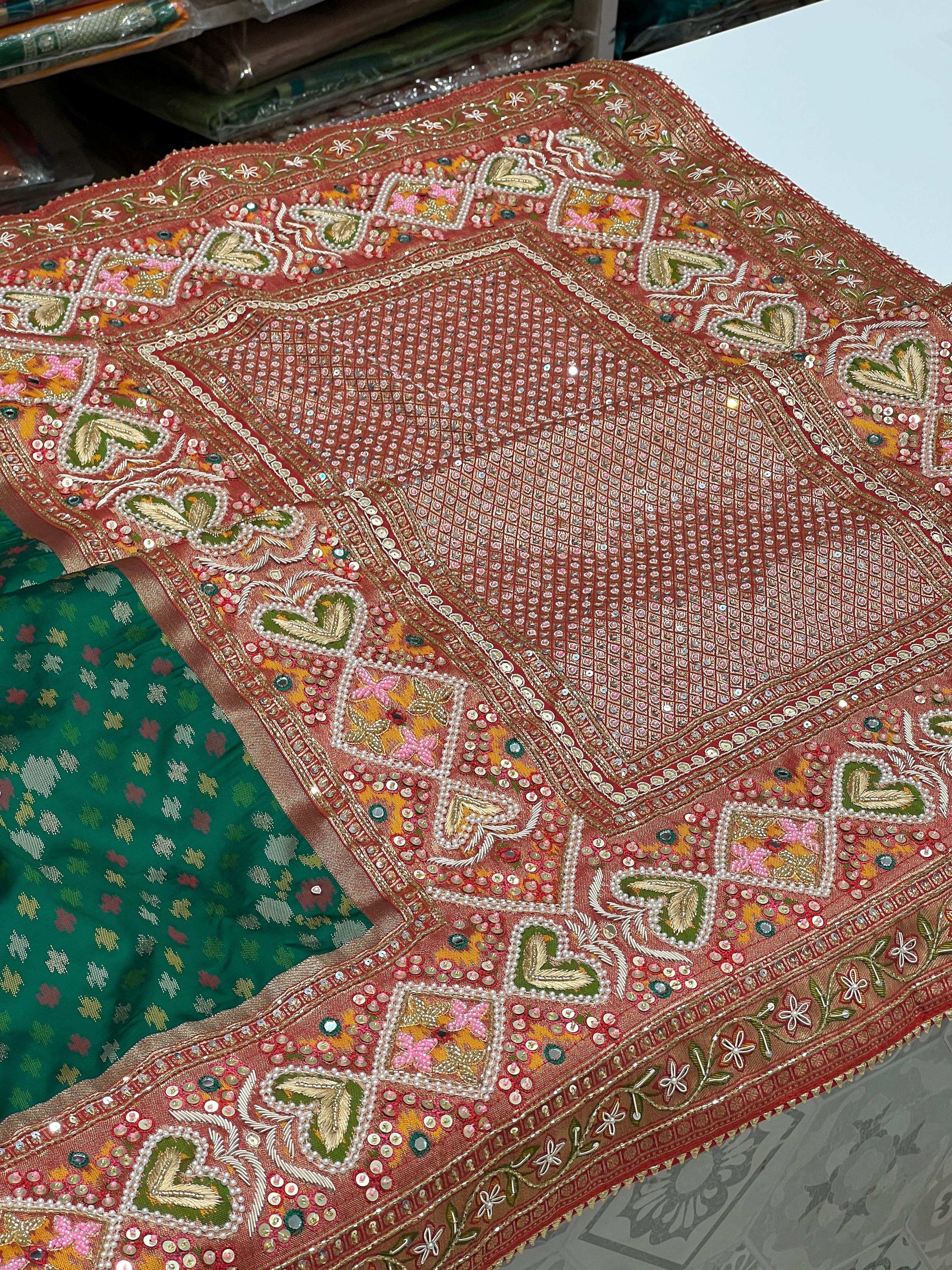 Green Patola Hand Embroidery Saree