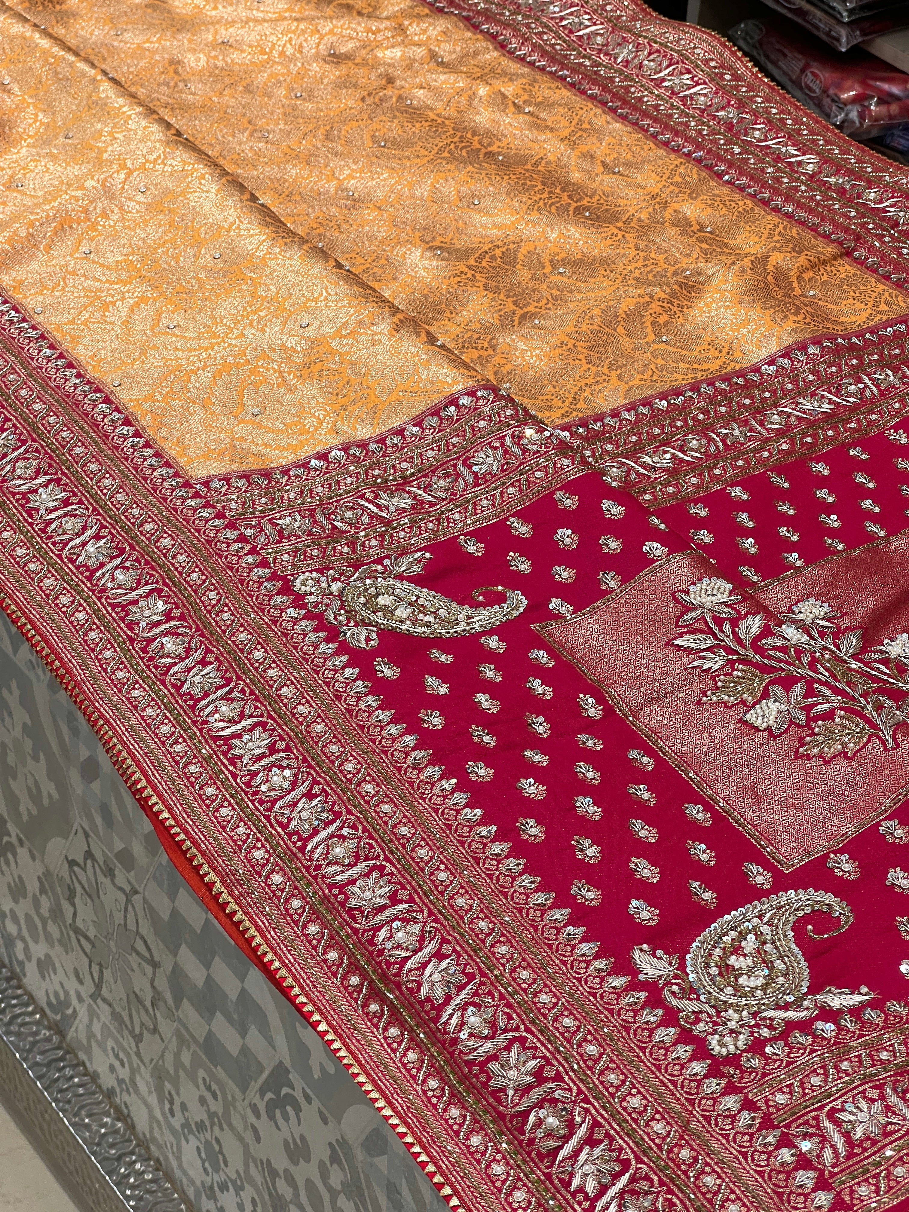 Orange Banarasi Jhanvi Kapoor Inspired Embroidery Saree