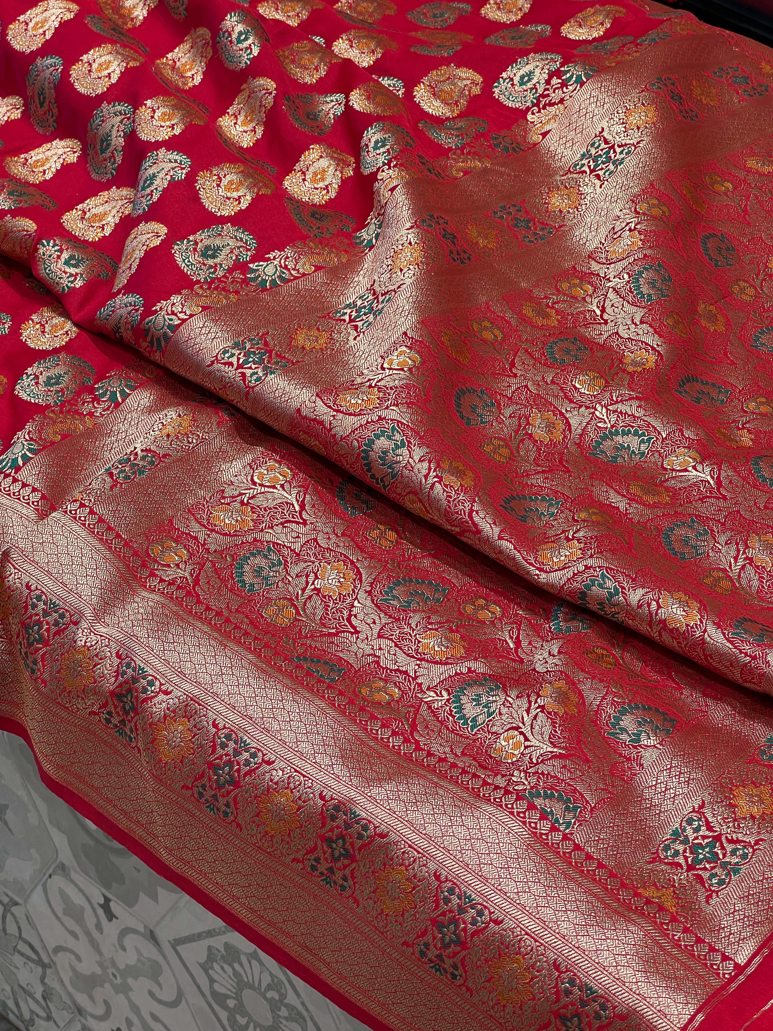 Red Banarasi Silk Meena Butta Saree
