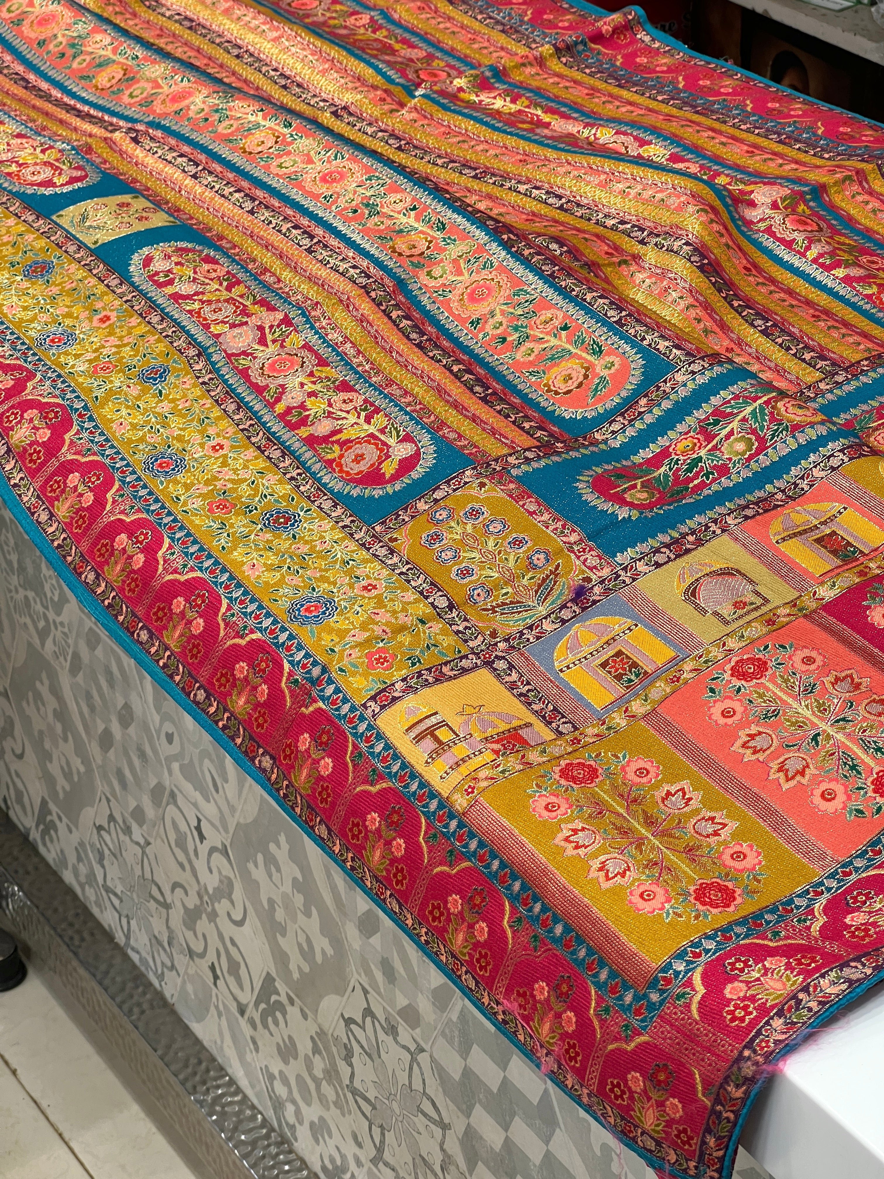 Blue Half n Half Pashmina Style Silk Saree