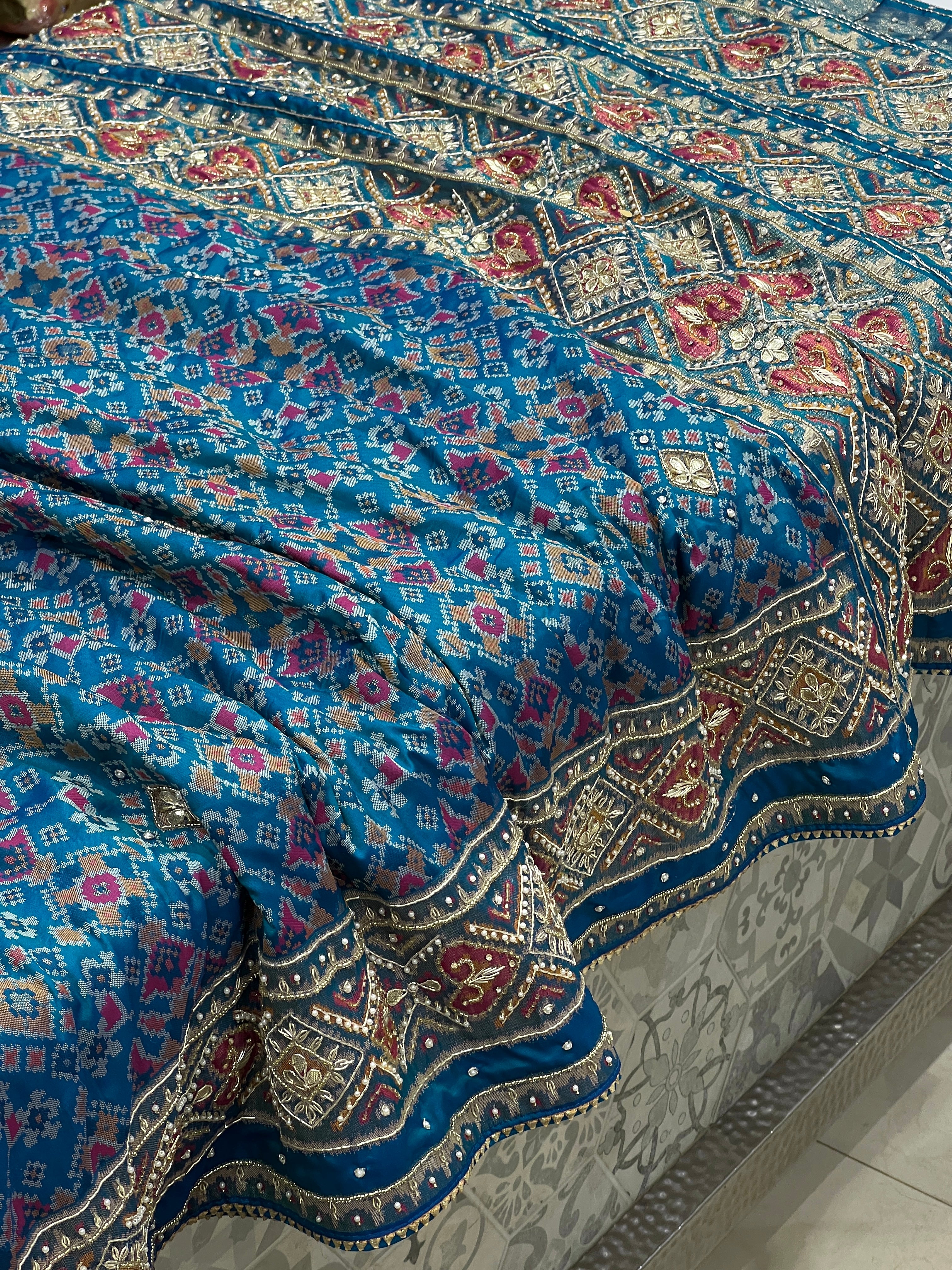 Blue Patola Hand Embroidery Saree