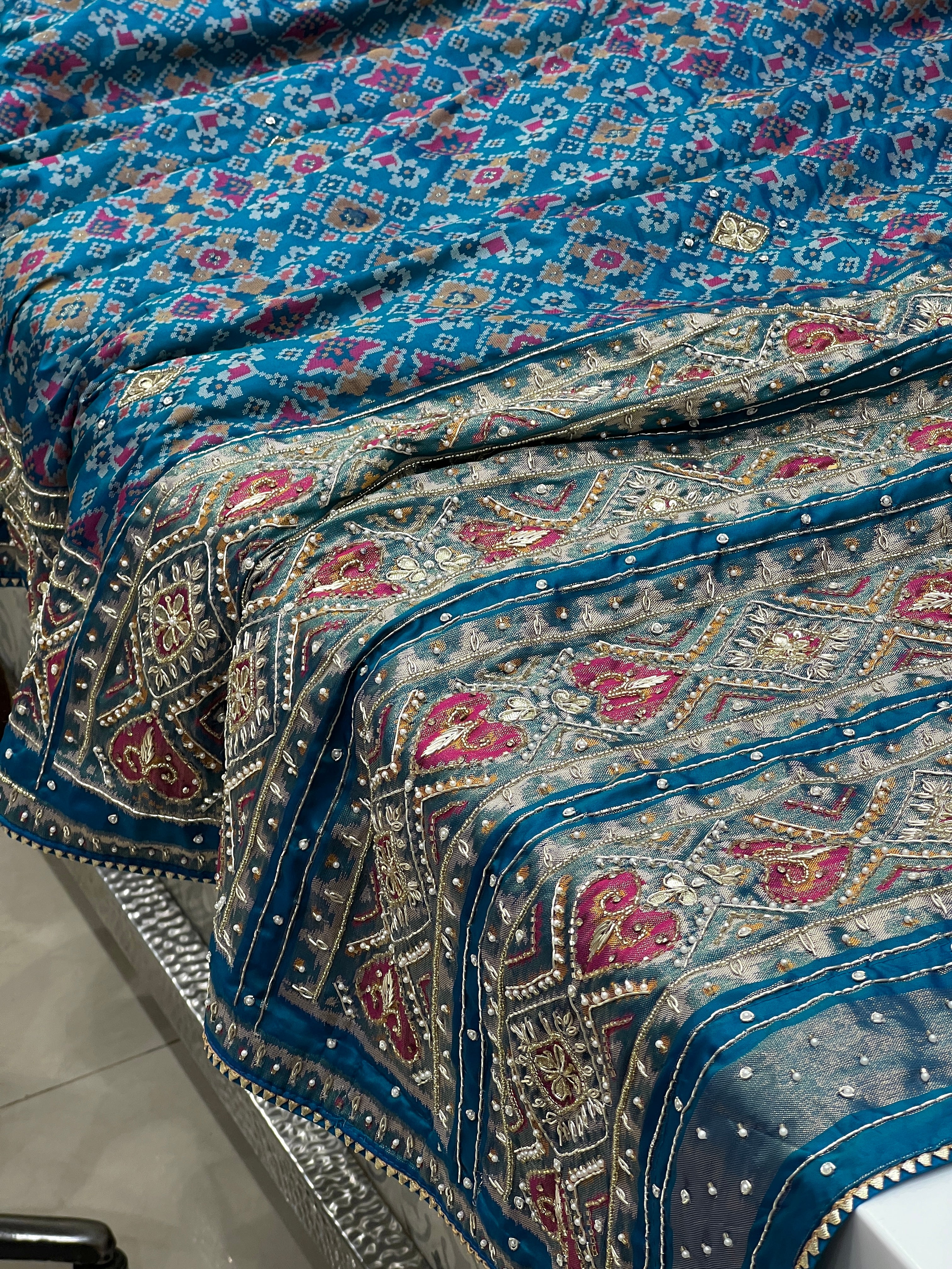 Blue Patola Hand Embroidery Saree