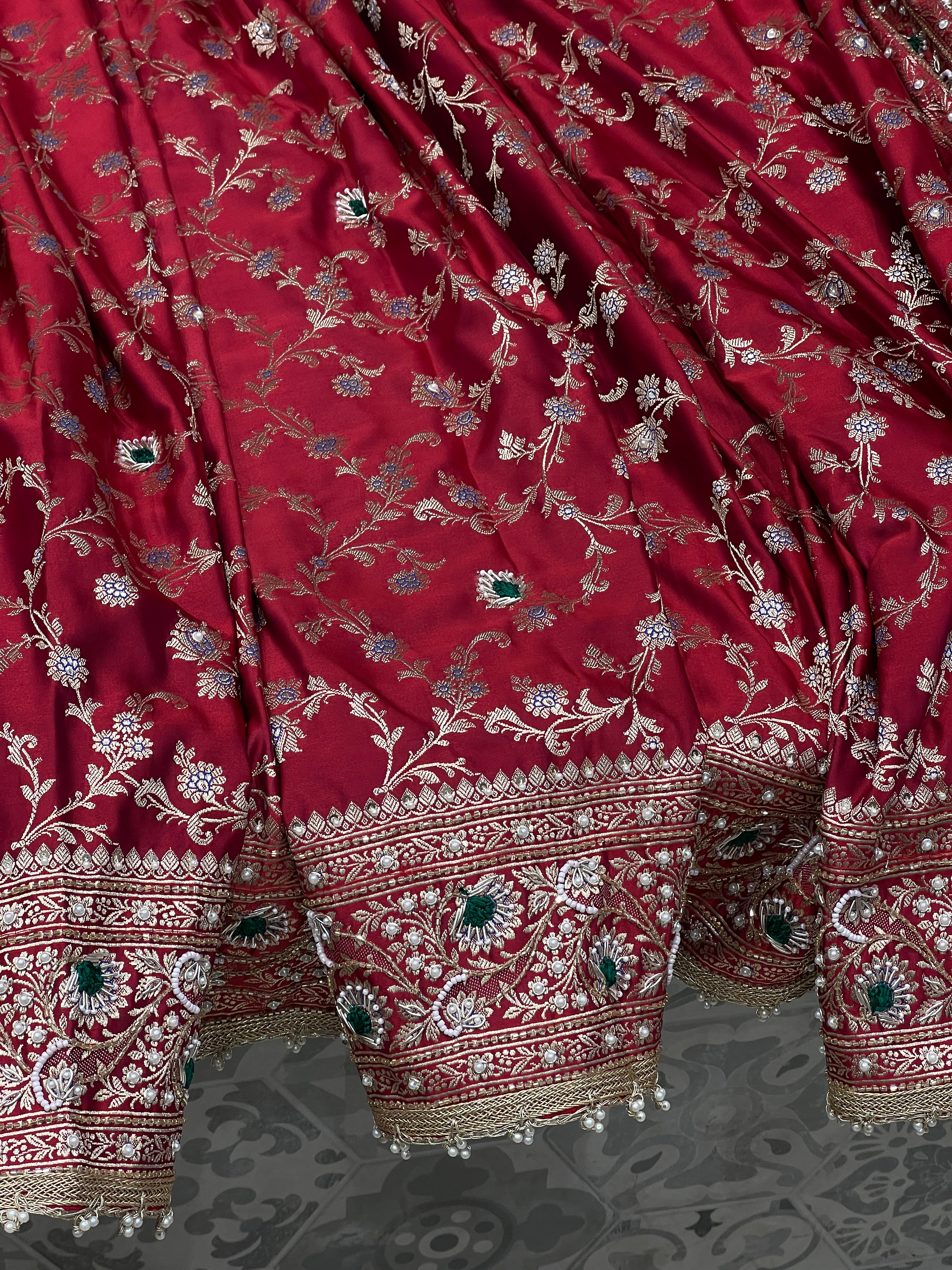 Maroon Banarasi Silk Upside Down Resham Embroidery Saree