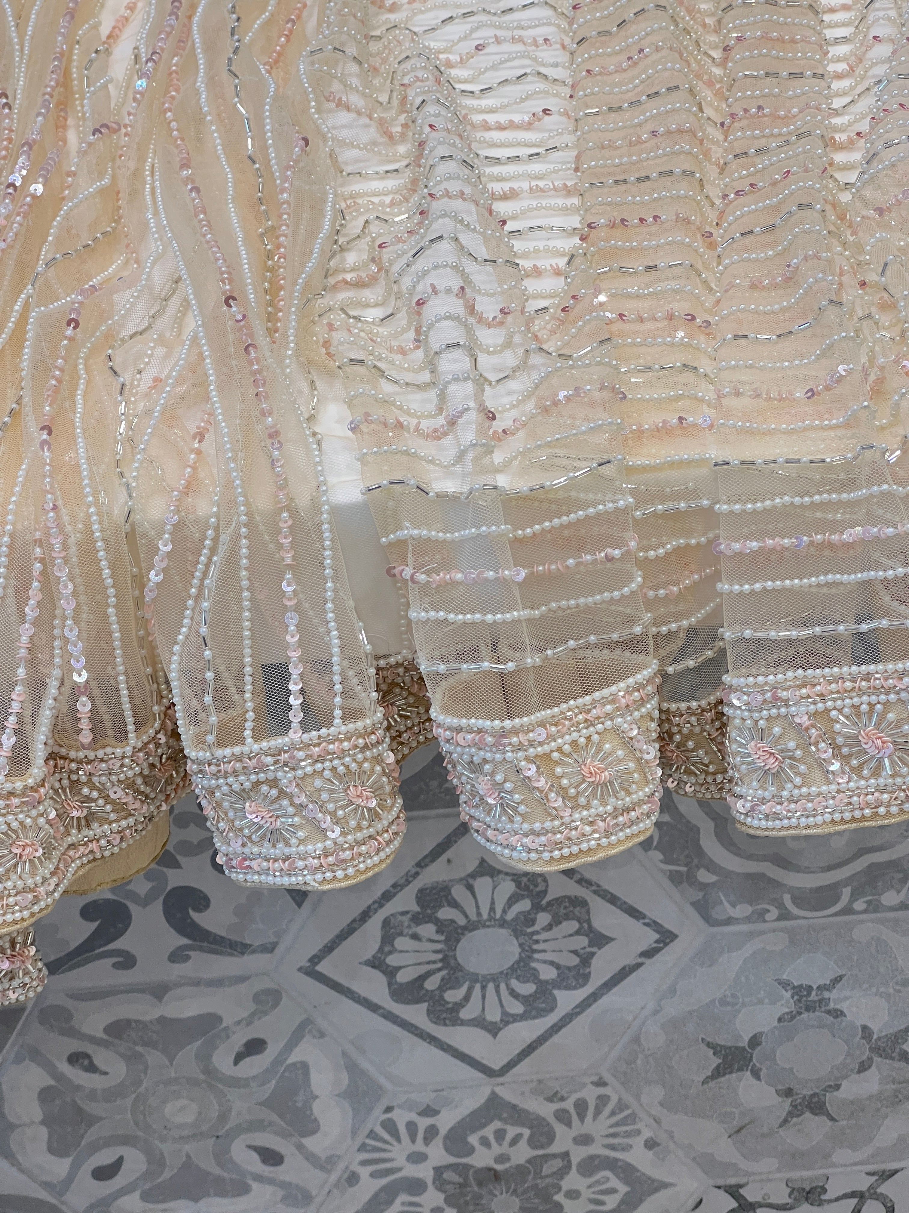 Nude Beige Hand Embroidered Net Saree