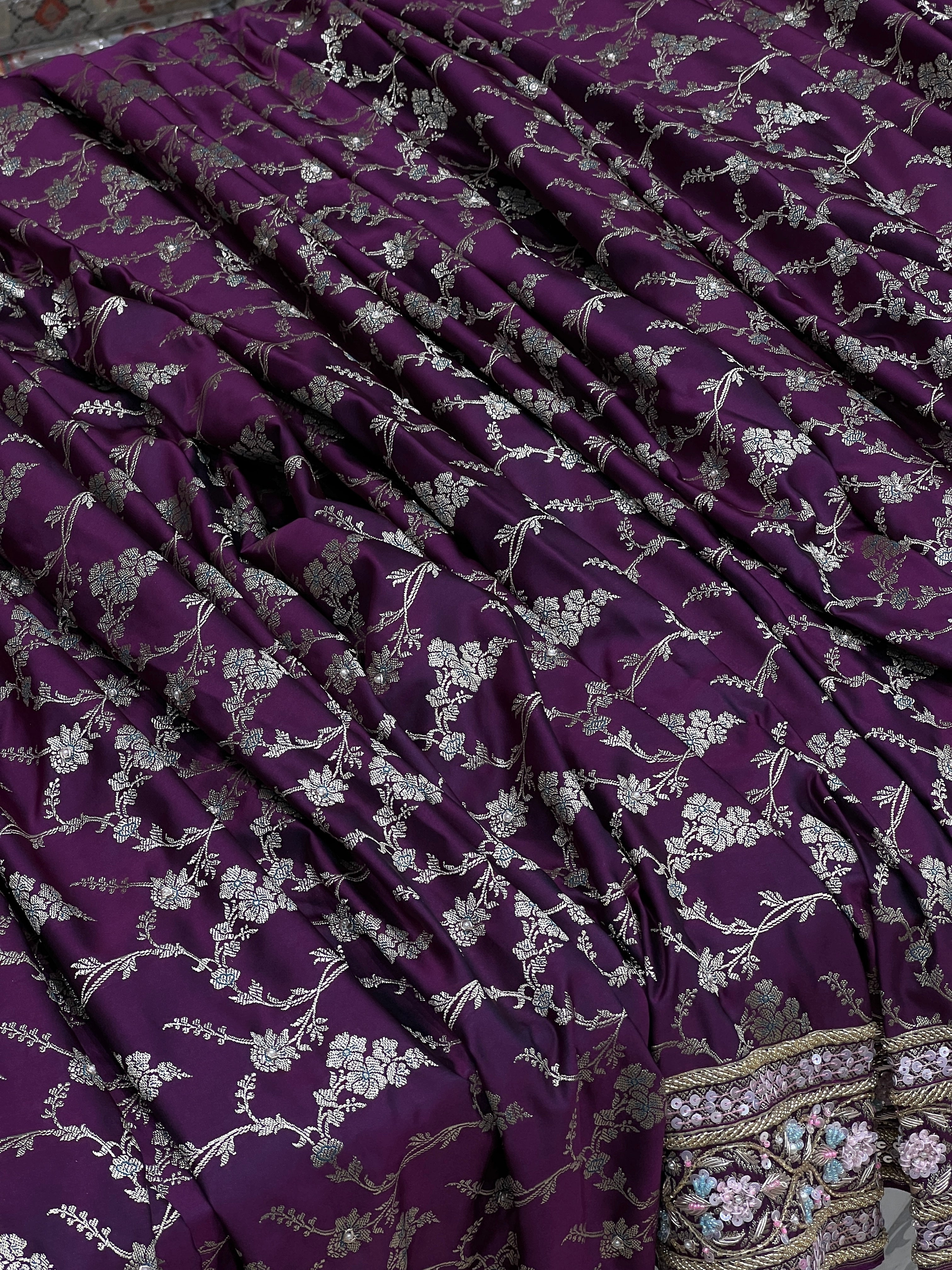 Wine Dhup Chav Jasmine Jaal Fancy Hand Embroidery Saree
