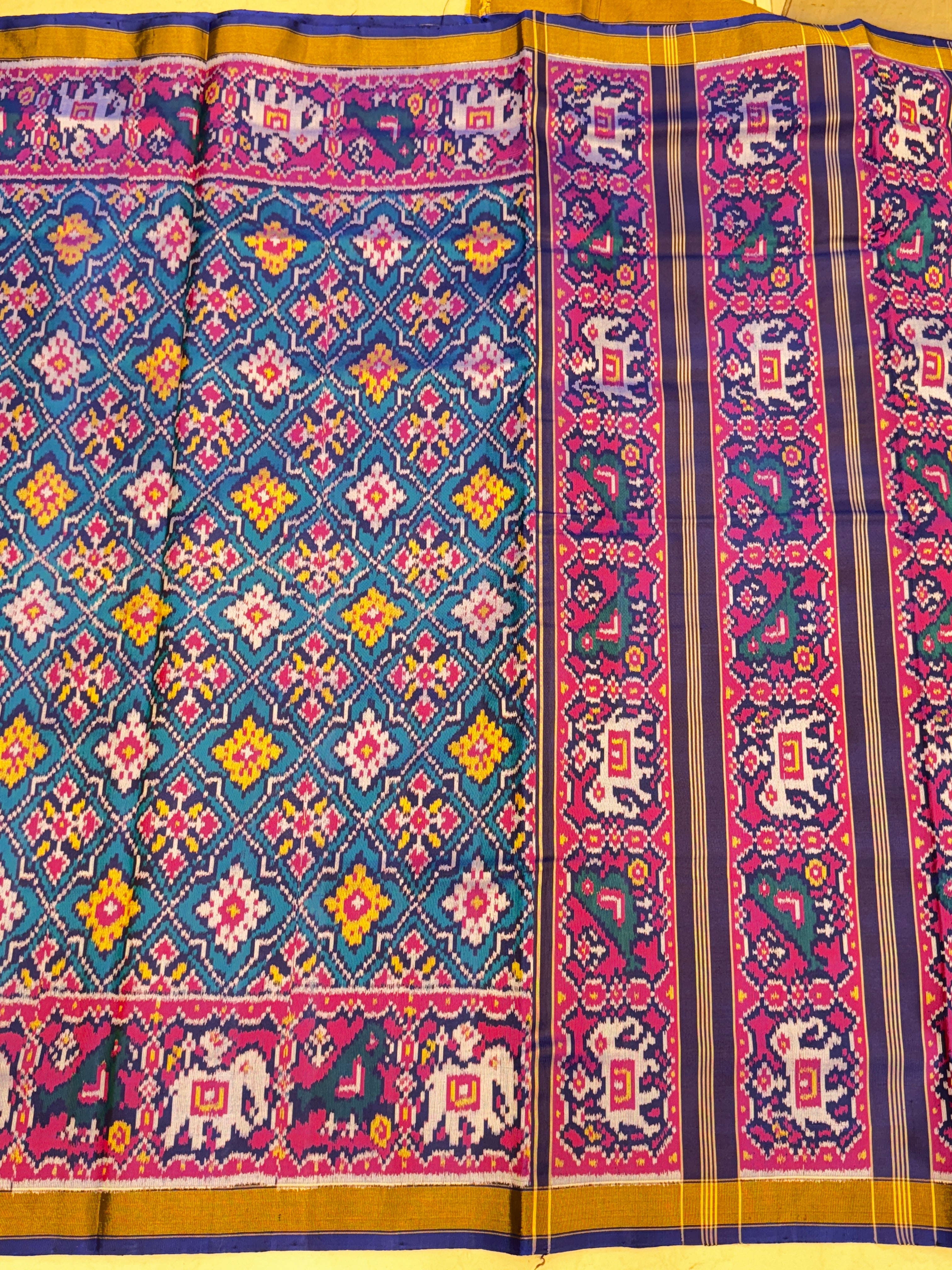 Blue Check Handloom Rajkot Patola Silk Saree