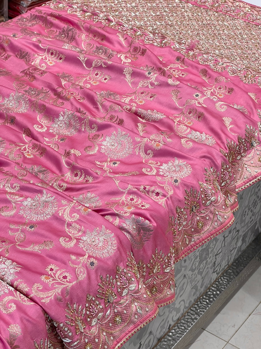 Pink Banarasi Silk  Meena Jaal Embroidery saree
