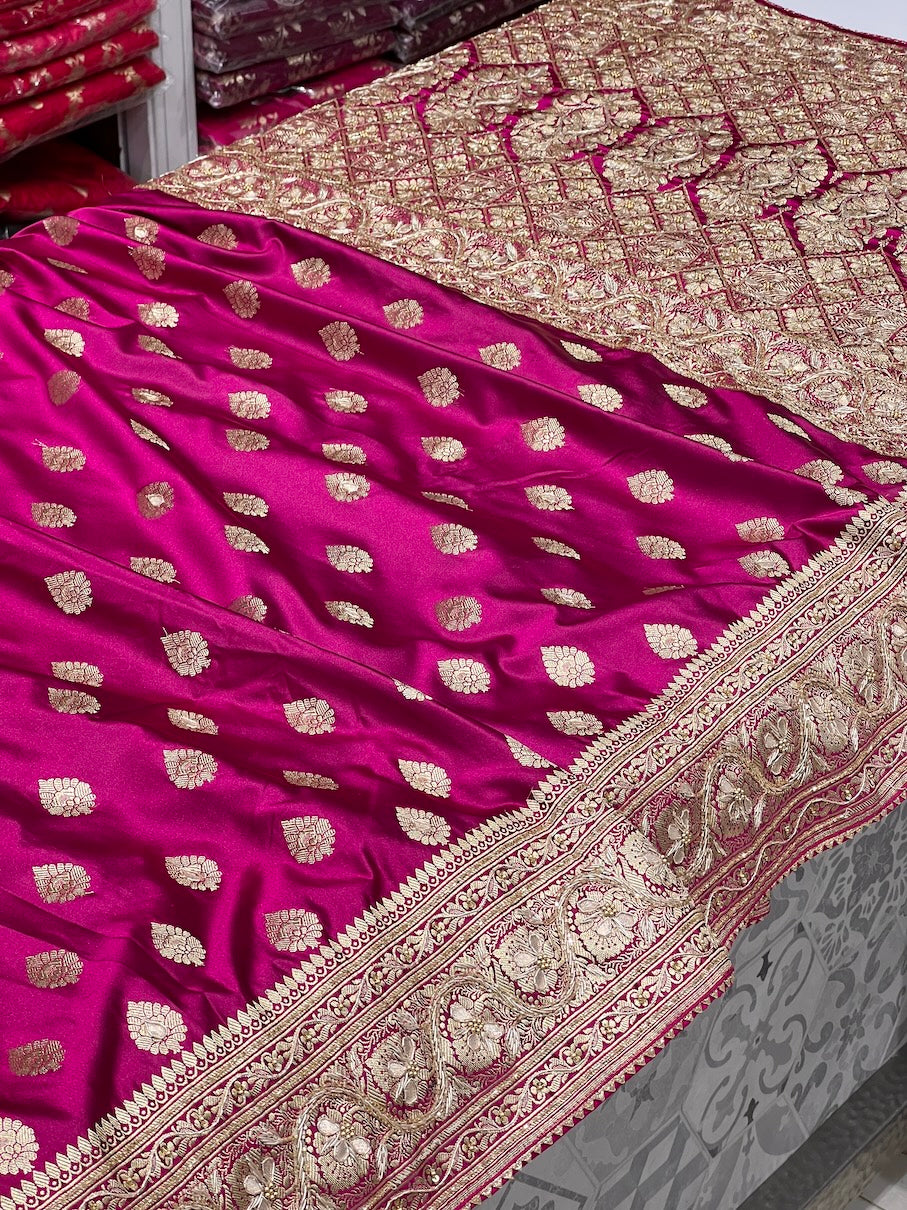 Violet Rani Banarasi Buttis Zardosi Embroidery Saree