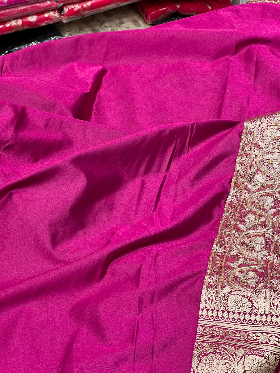 Violet Rani Banarasi Buttis Zardosi Embroidery Saree