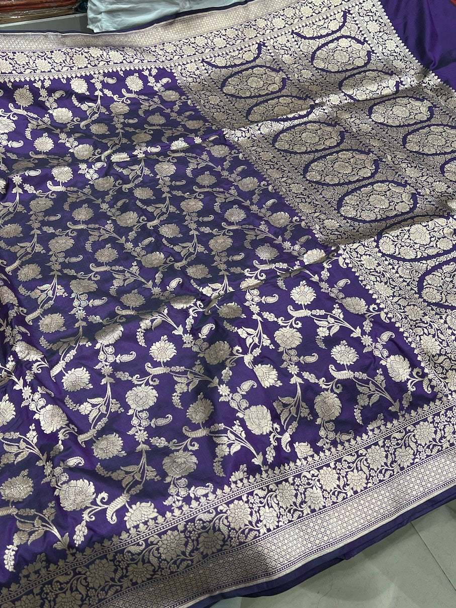 Violet Handloom Banarasi Katan Silk Saree