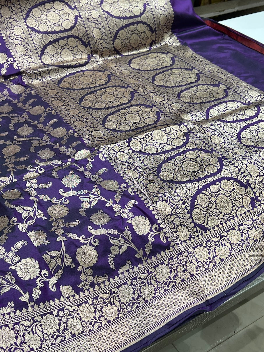 Violet Handloom Banarasi Katan Silk Saree