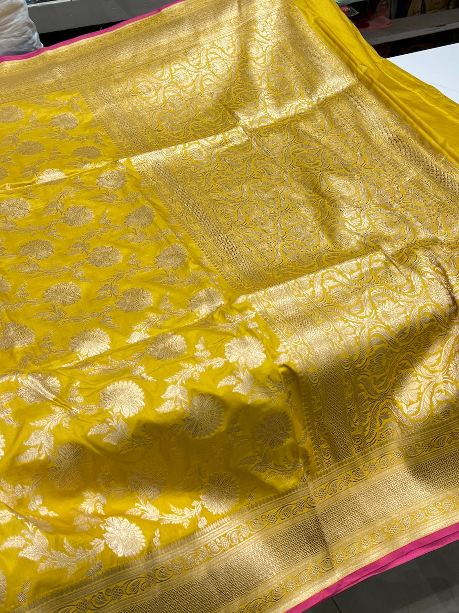 Yellow Handloom Banarasi Katan Silk Saree