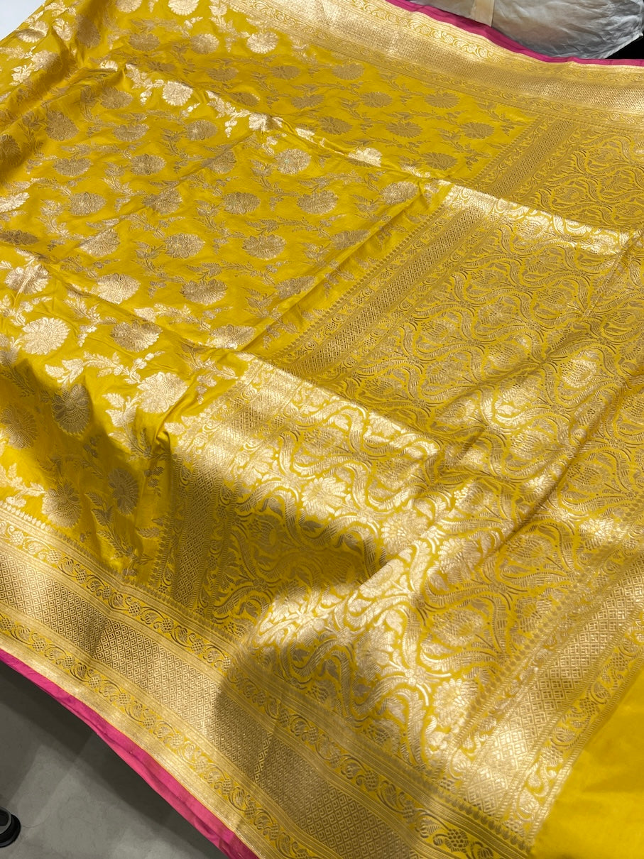 Yellow Handloom Banarasi Katan Silk Saree