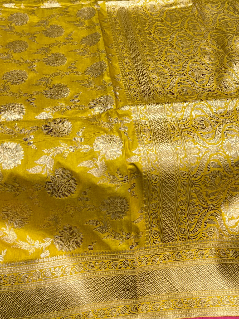 Yellow Handloom Banarasi Katan Silk Saree