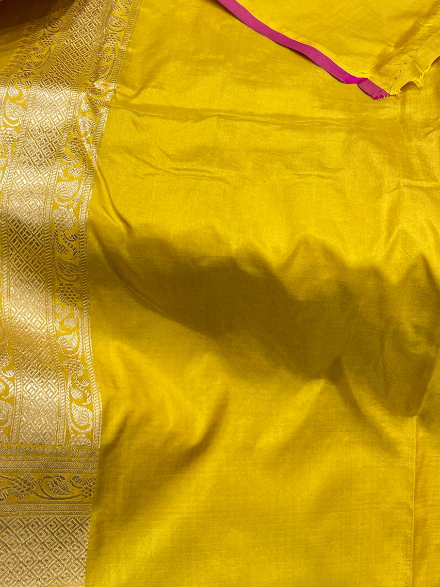 Yellow Handloom Banarasi Katan Silk Saree