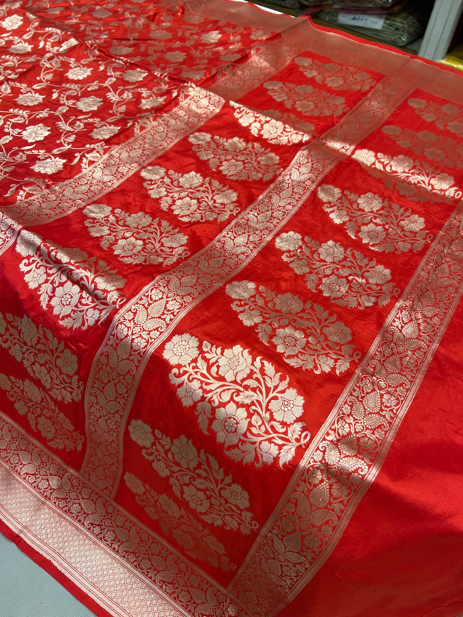 Red Handloom Banarasi Katan Silk Saree