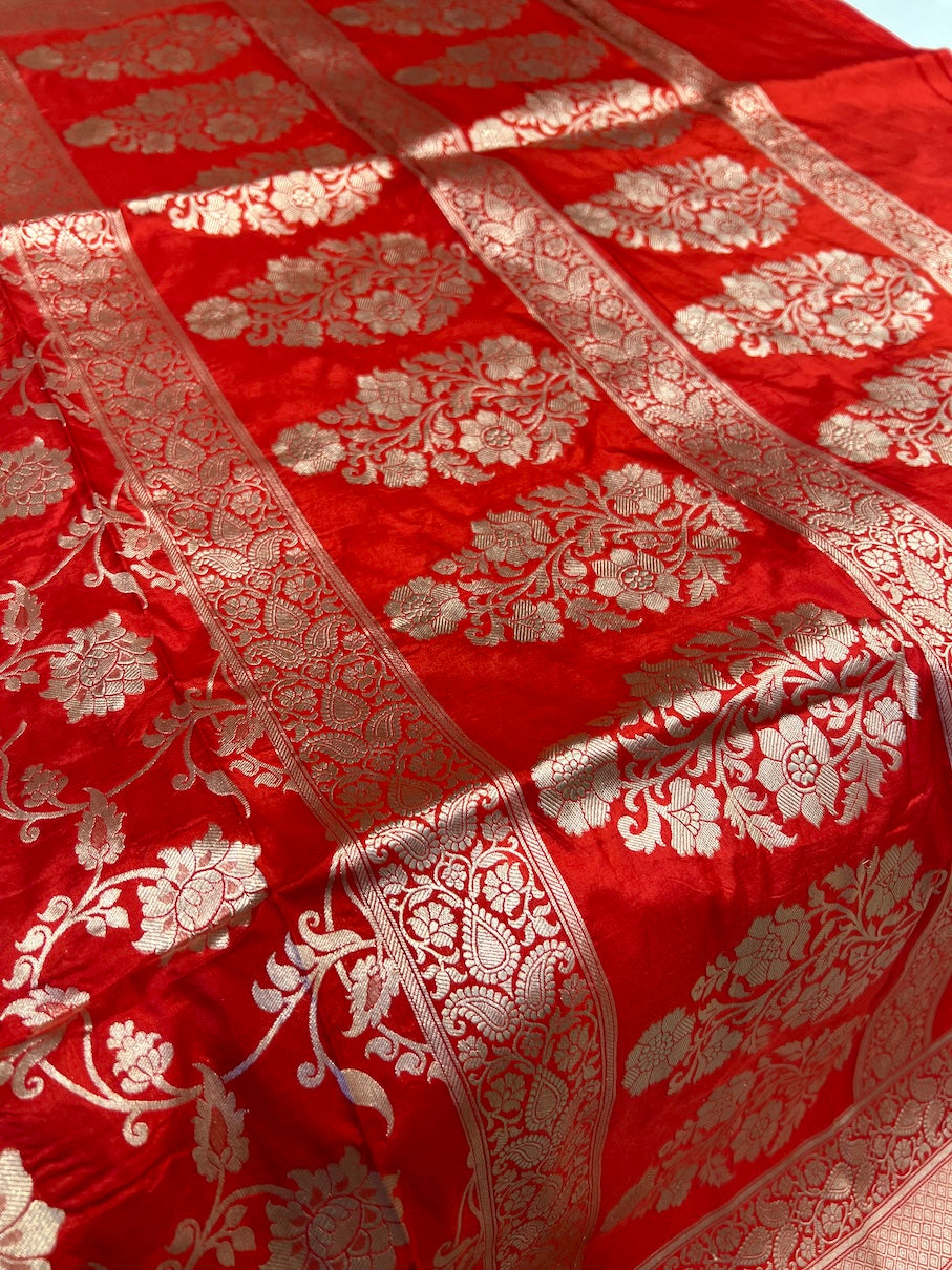 Red Handloom Banarasi Katan Silk Saree