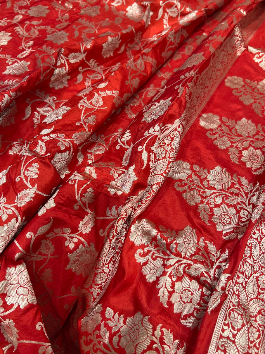 Red Handloom Banarasi Katan Silk Saree