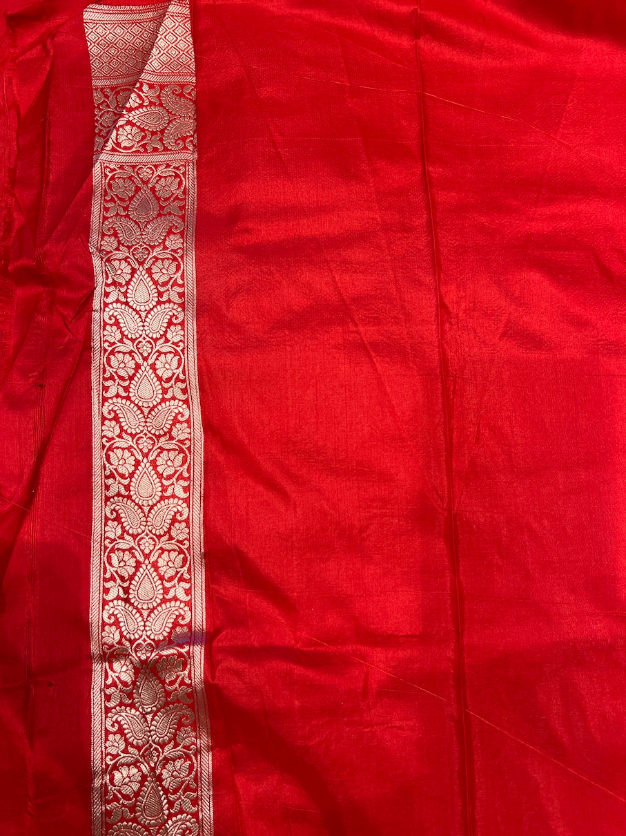 Red Handloom Banarasi Katan Silk Saree