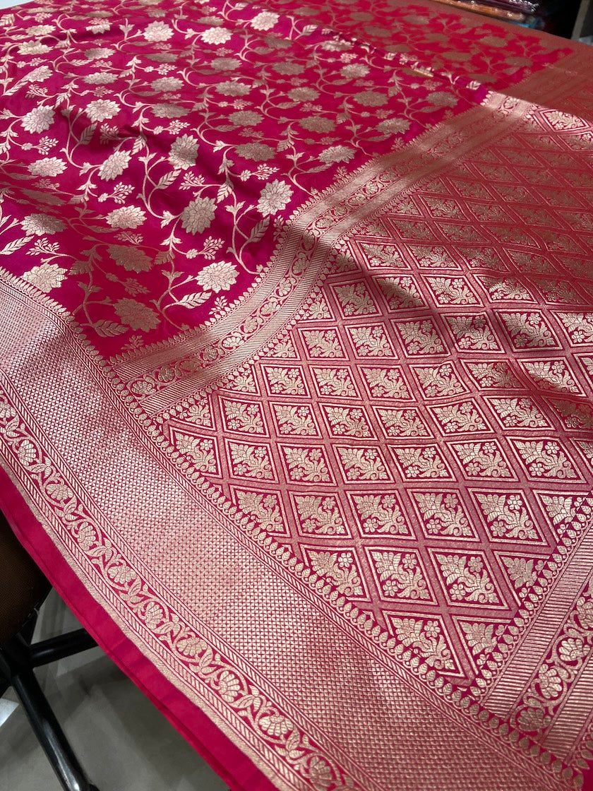 Rani Pink Katan Flower Jaal Saree