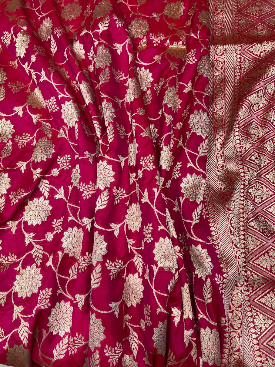 Rani Pink Katan Flower Jaal Saree