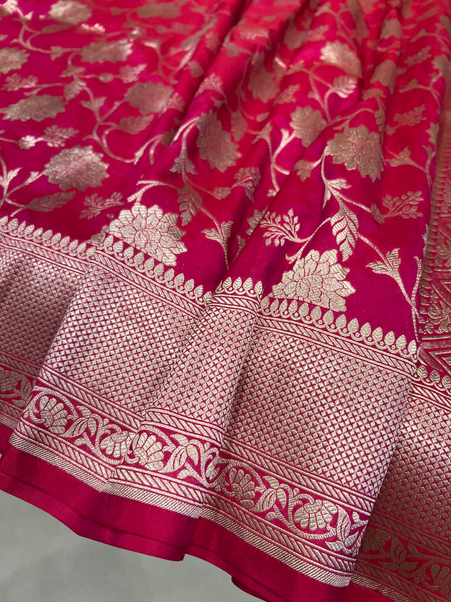 Rani Pink Katan Flower Jaal Saree