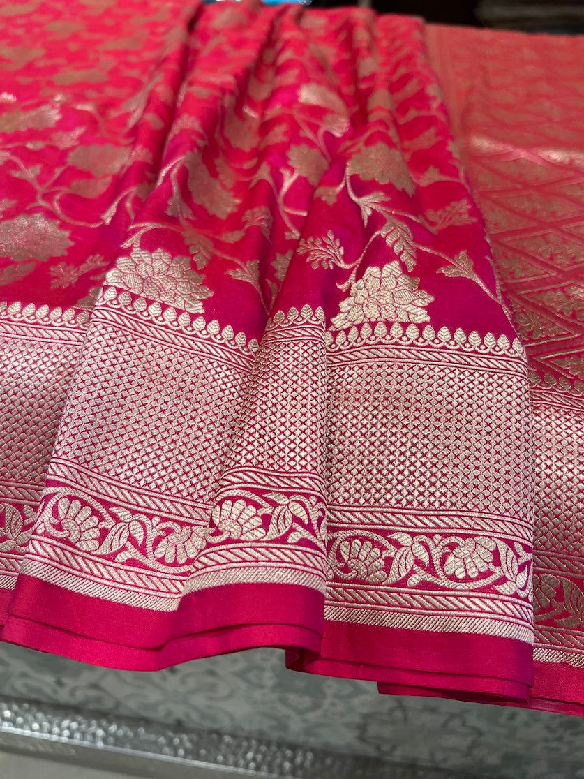 Rani Pink Katan Flower Jaal Saree