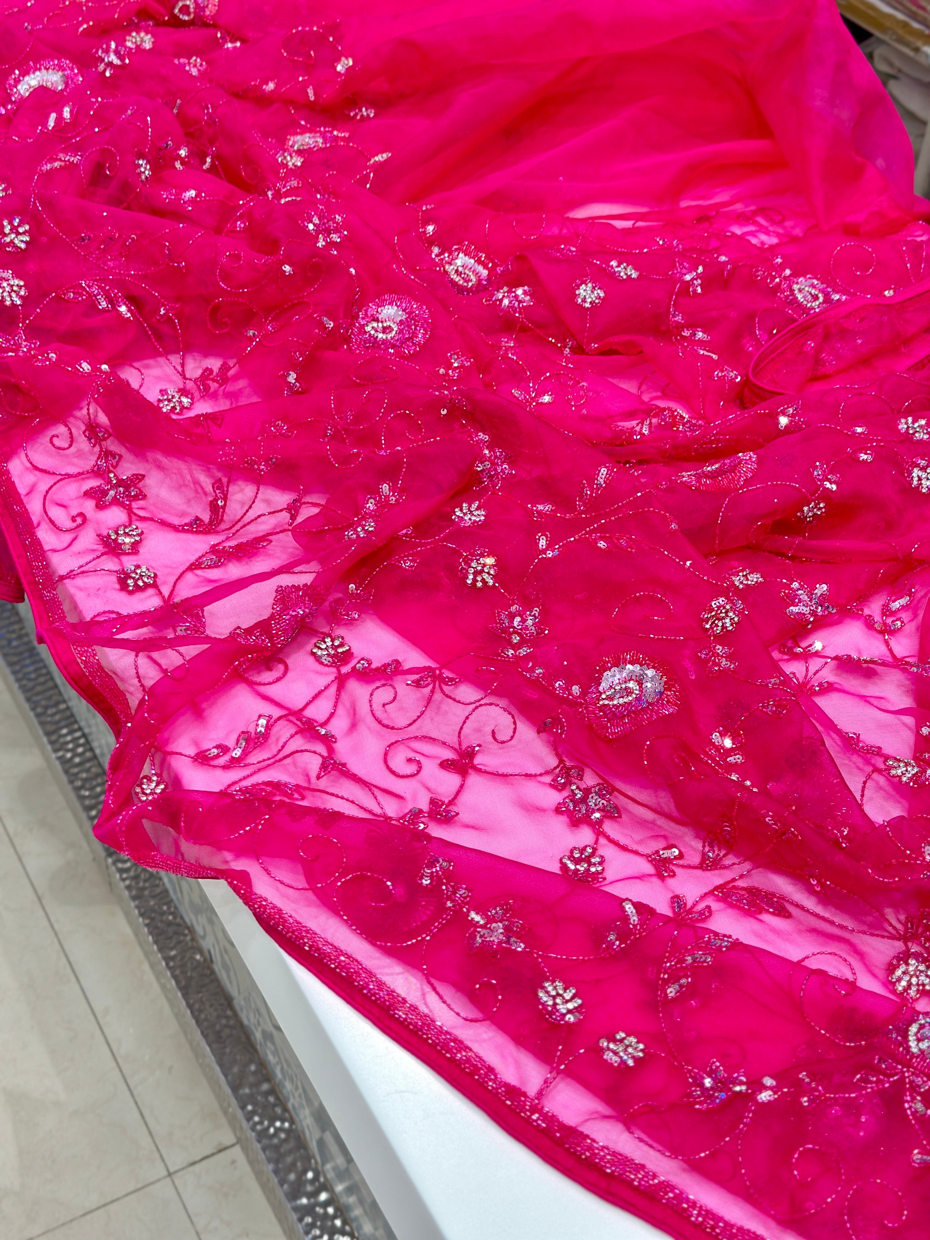Rani Pink Organza Embroidery Saree