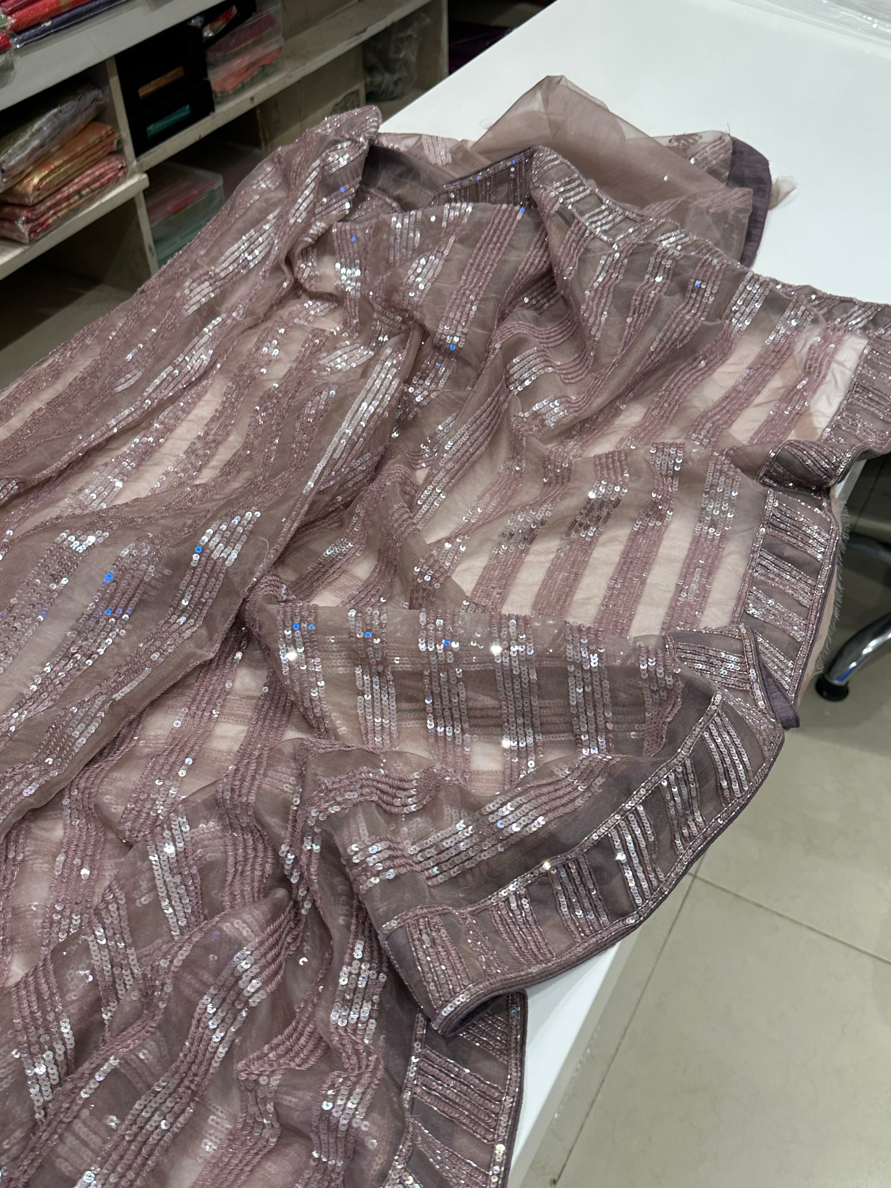 Organza Cocktail Saree with Embroidered Sequins