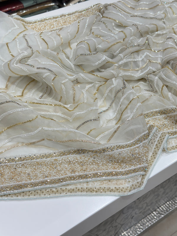 White Organza Embroidery Saree