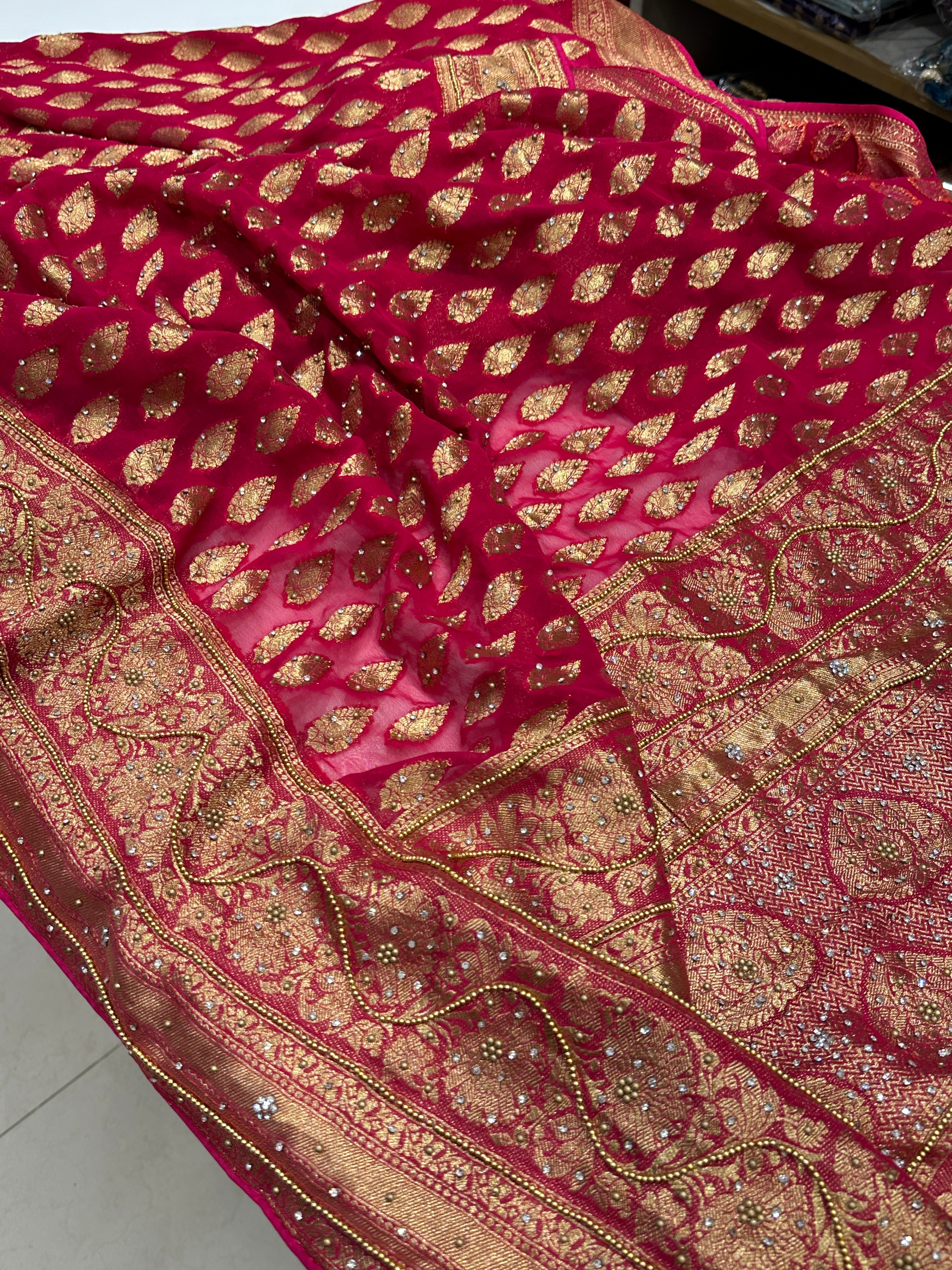 Rani Tilak Buttis Georgette Hand Embroidery Saree