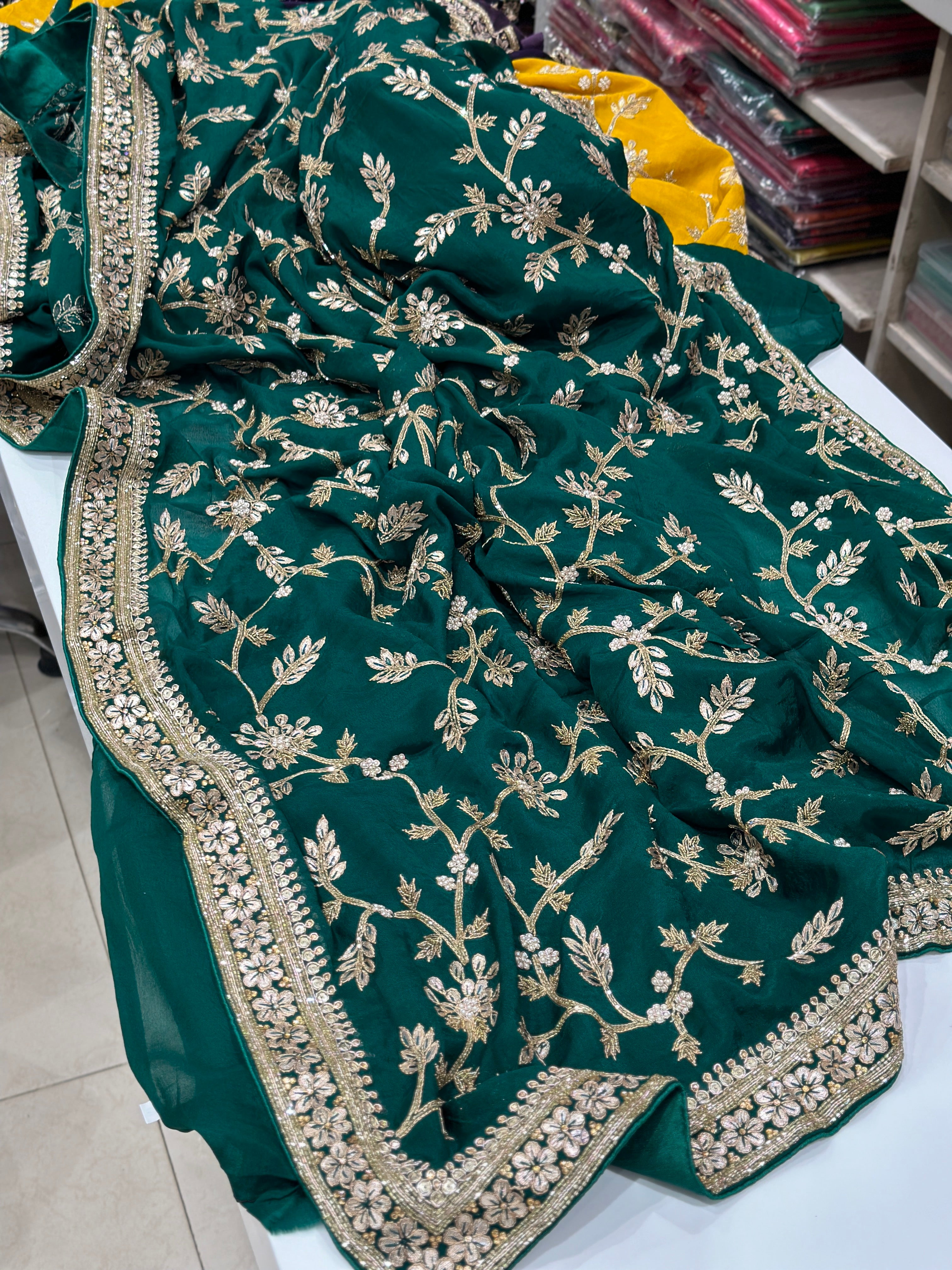 Chiffon Jaal Hand Embroidery Saree