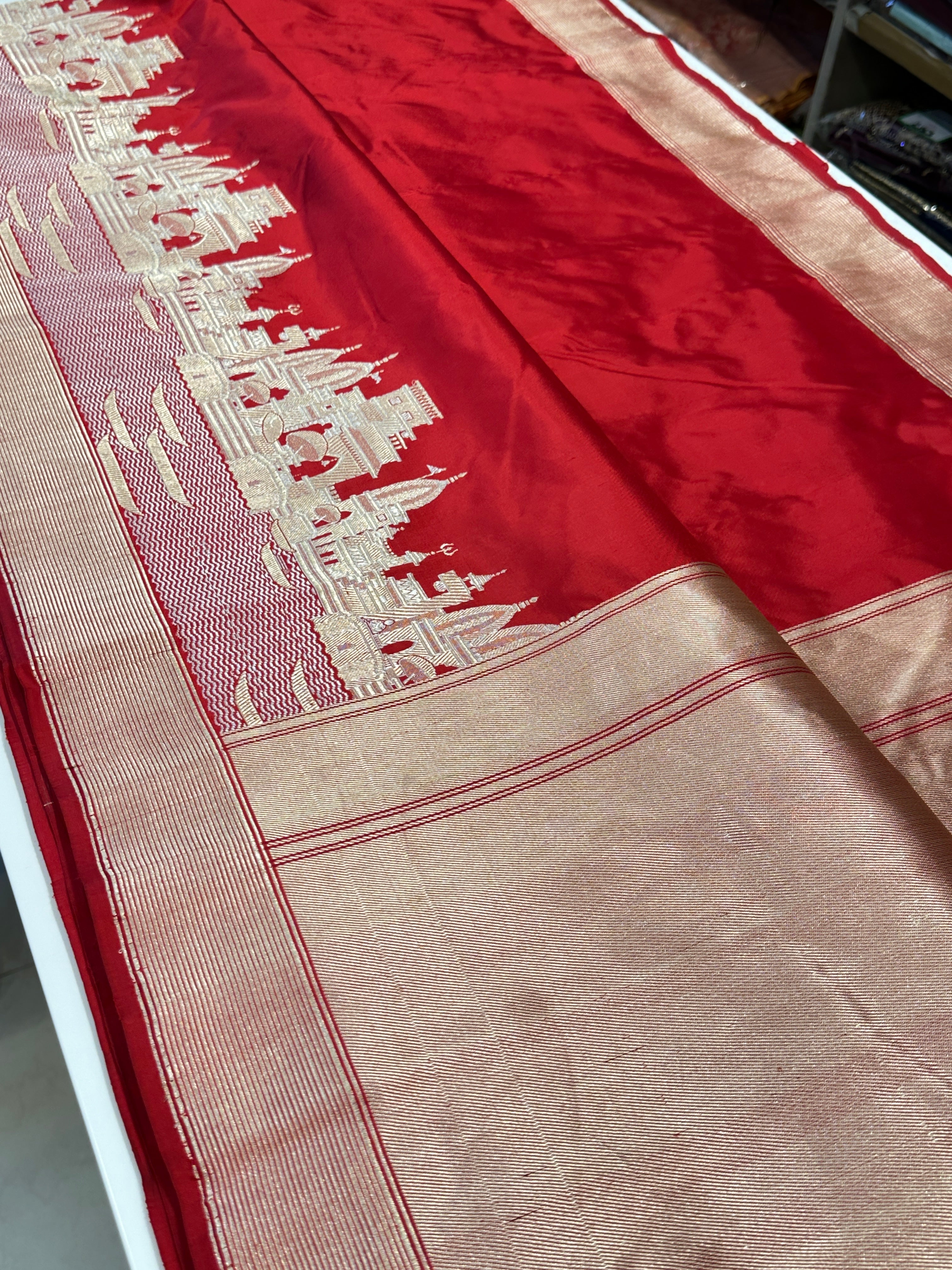 Crimson Red Handloom Banarasi Ghat Saree