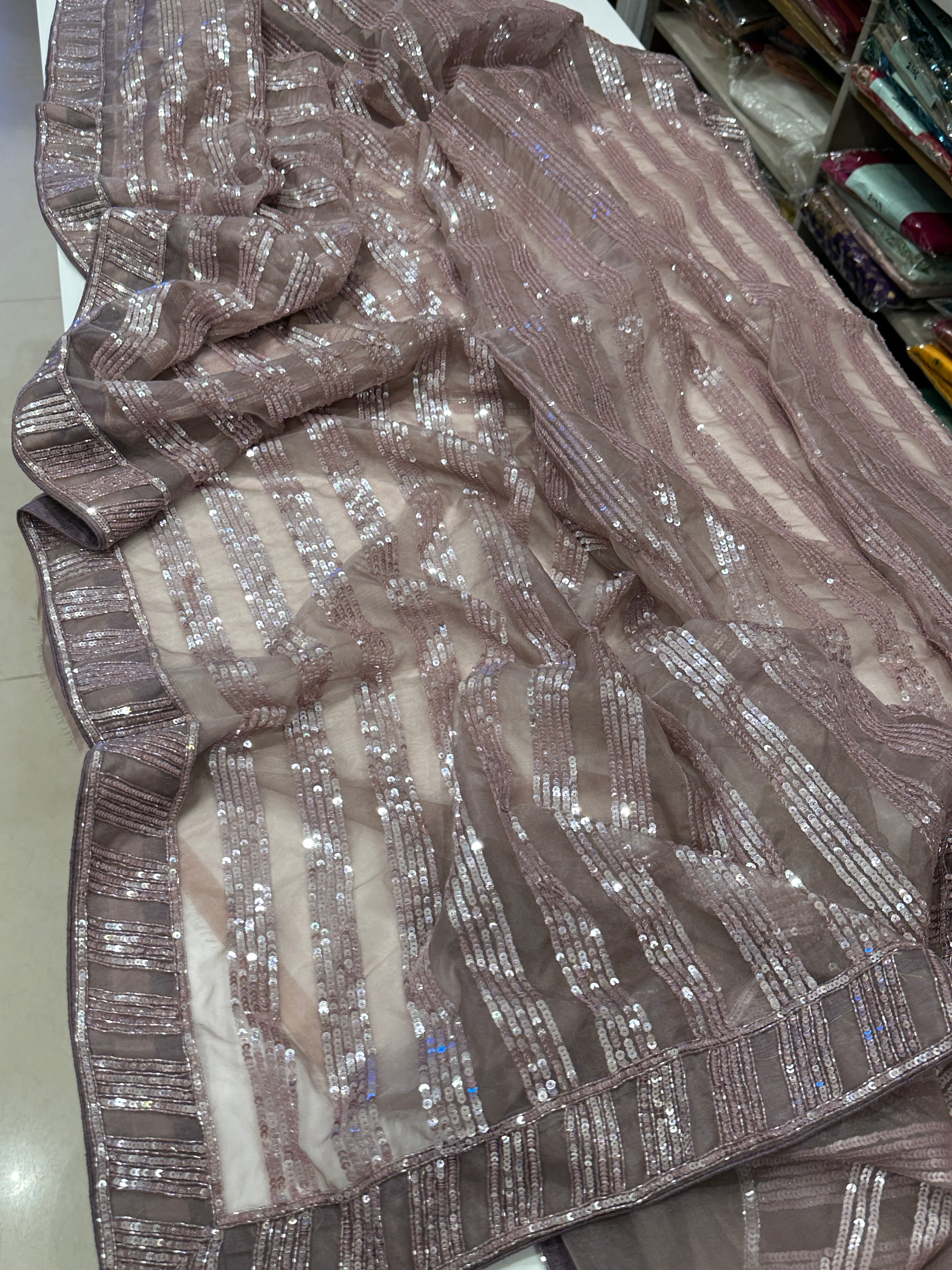 Organza Cocktail Saree with Embroidered Sequins