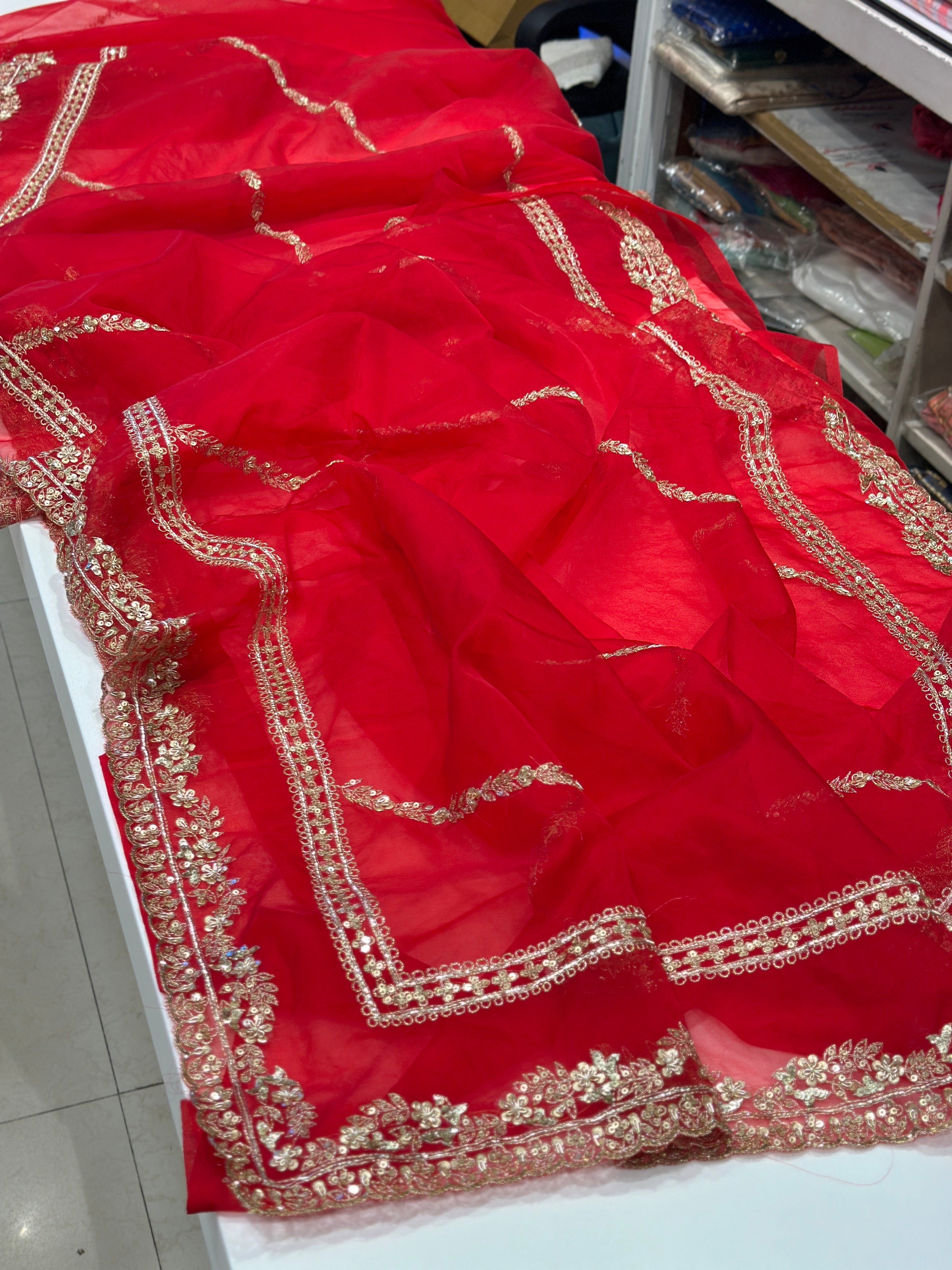 Red Organza Pita Saree