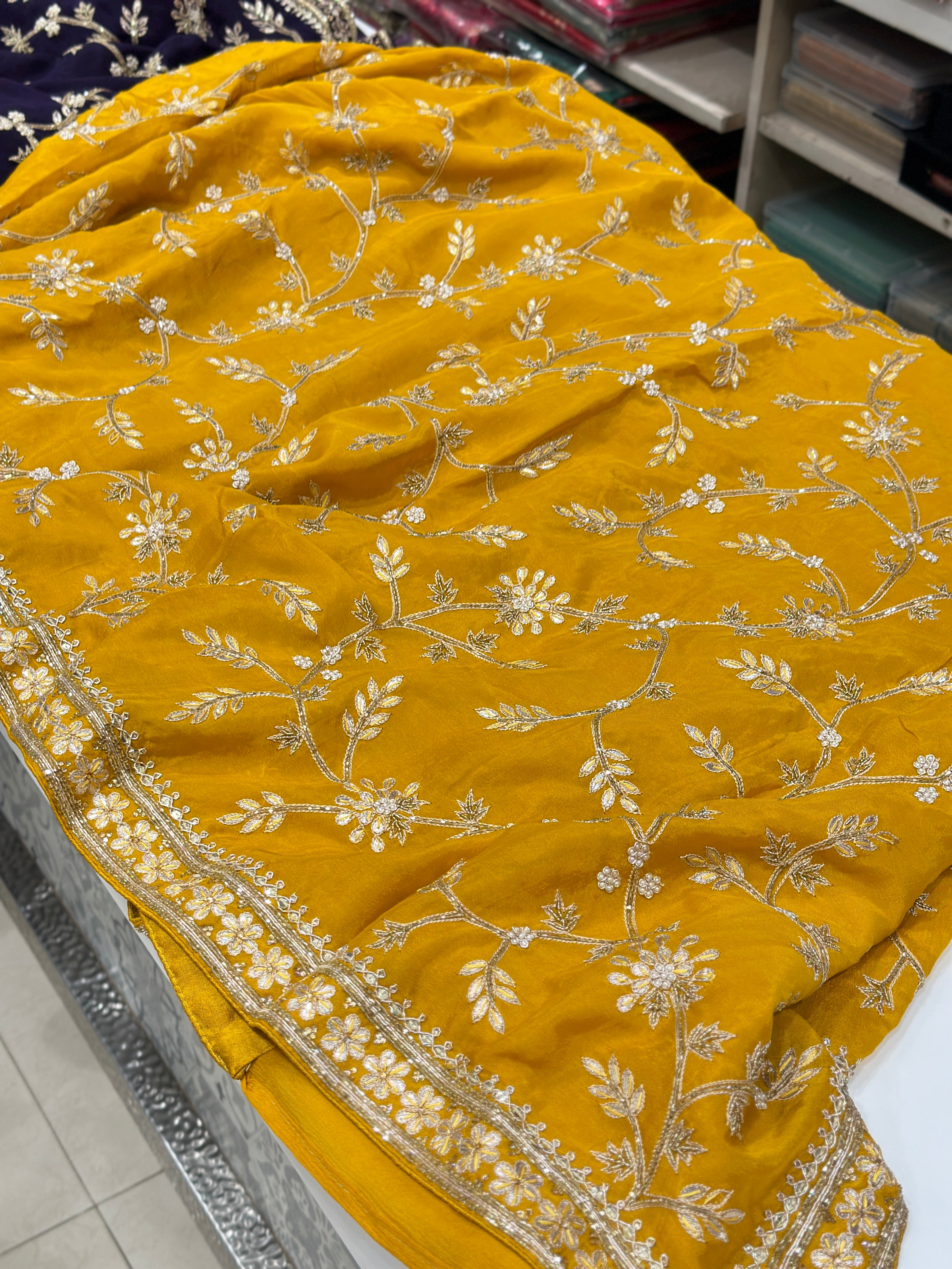 Chiffon Jaal Hand Embroidery Saree