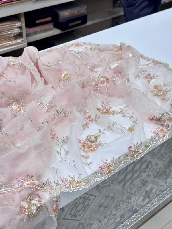 Pink Organza Multi Jaal Embroidery Saree