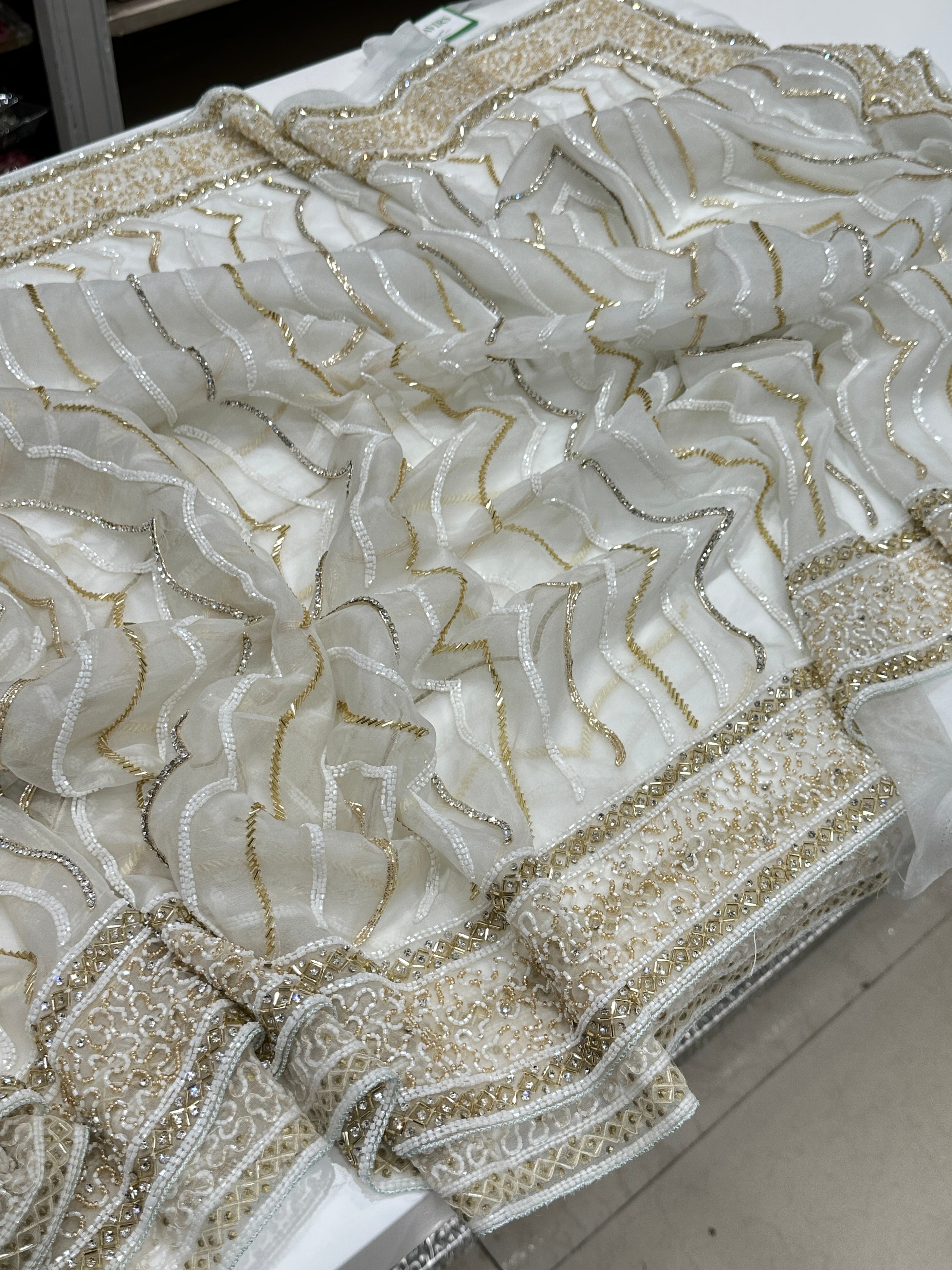 White Organza Embroidery Saree