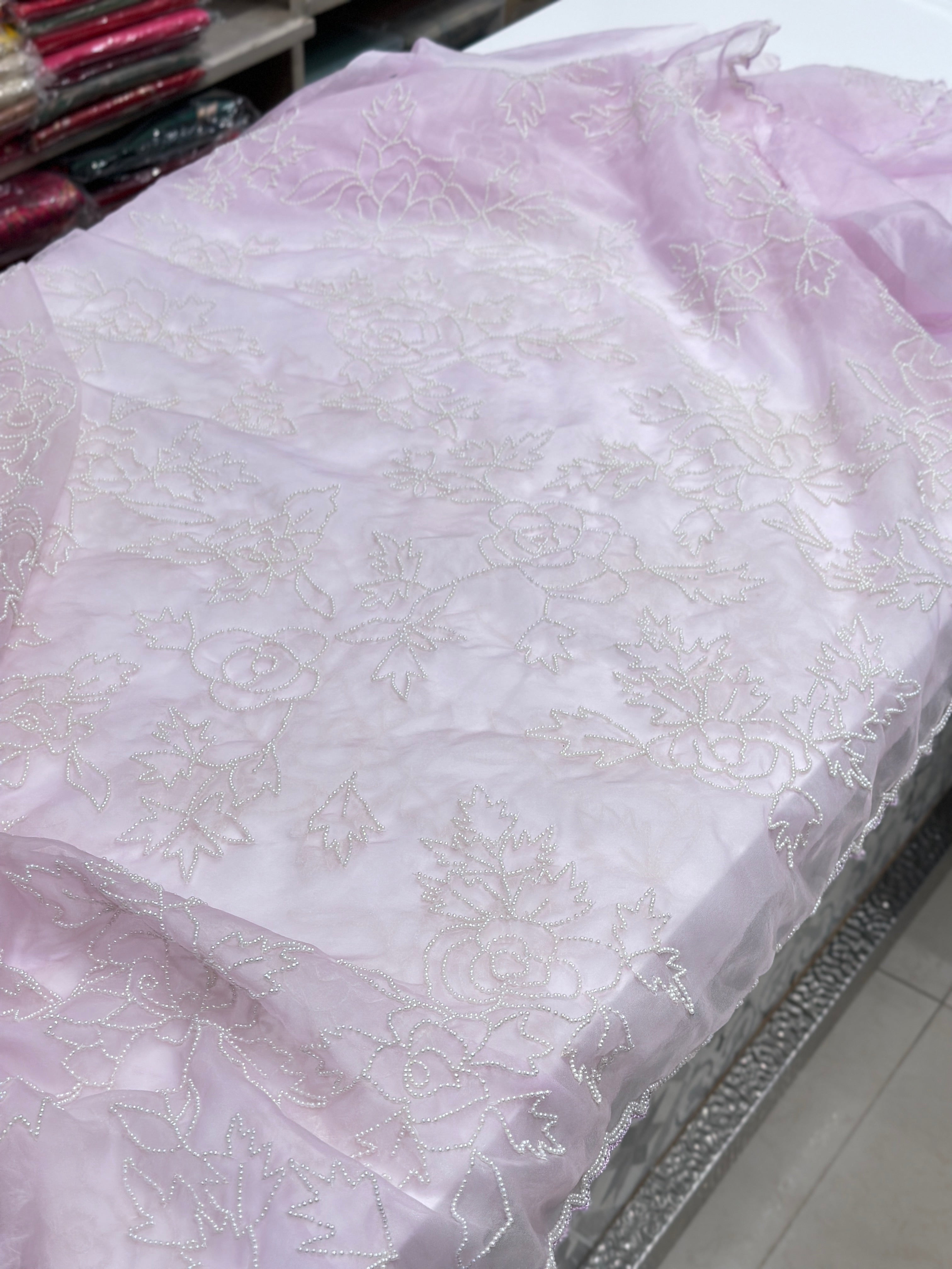 Lilac Organza Moti Embroidery Saree