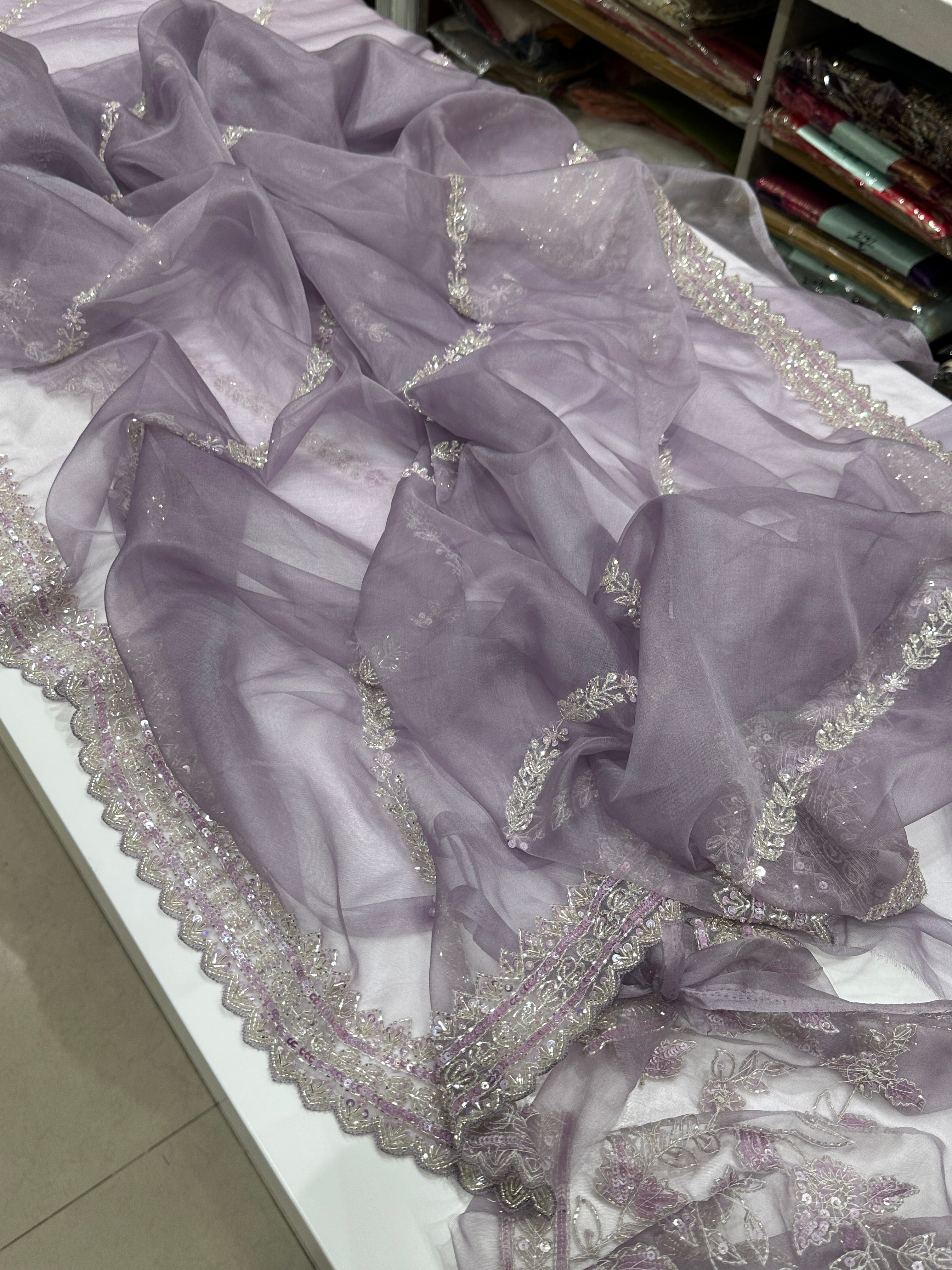 Lilac Organza Contemporary Saree with Heavy Blouse