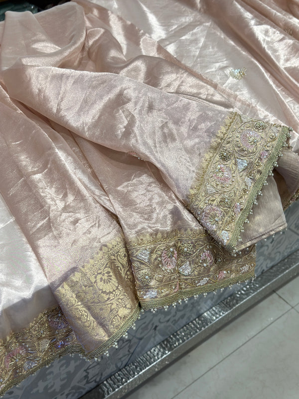 Light Pink Tissue x Zardosi Sequin Saree