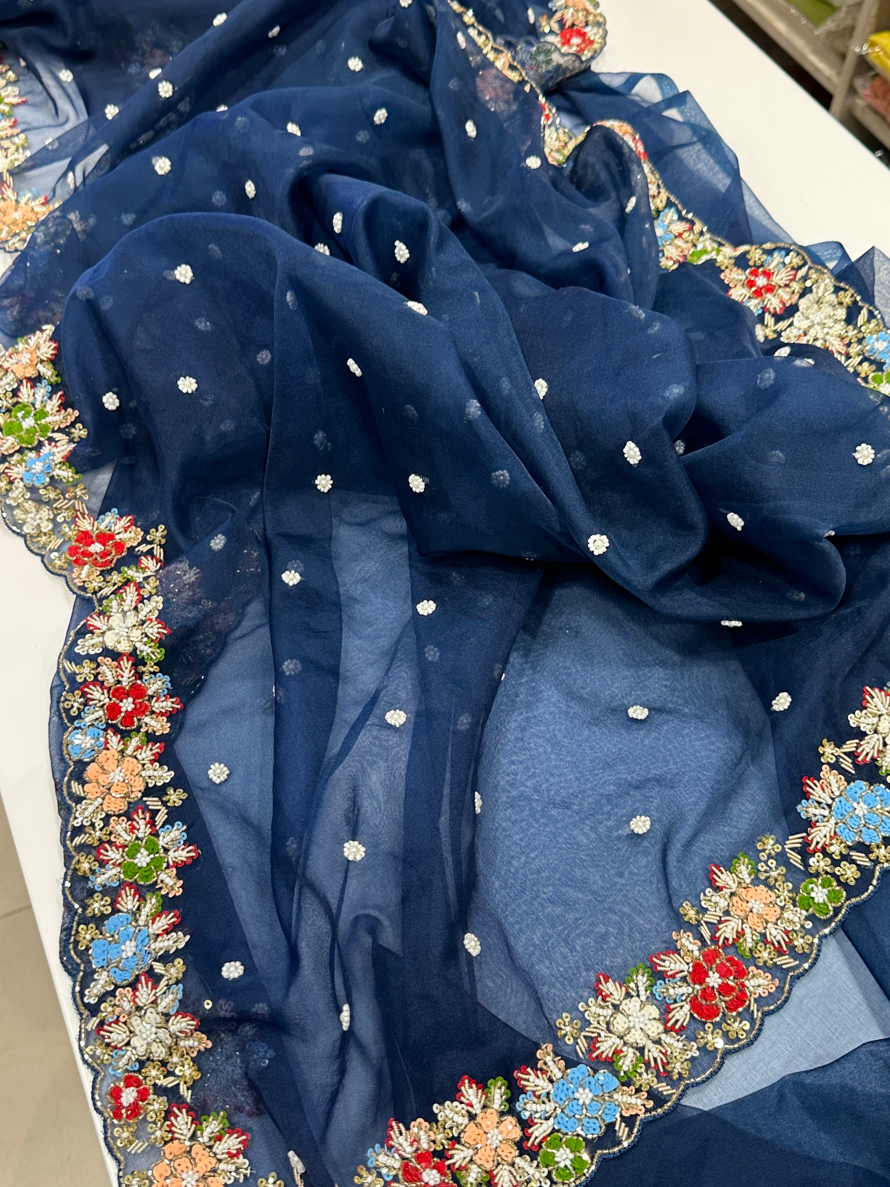 Navy Blue Zardosi Sequin Saree