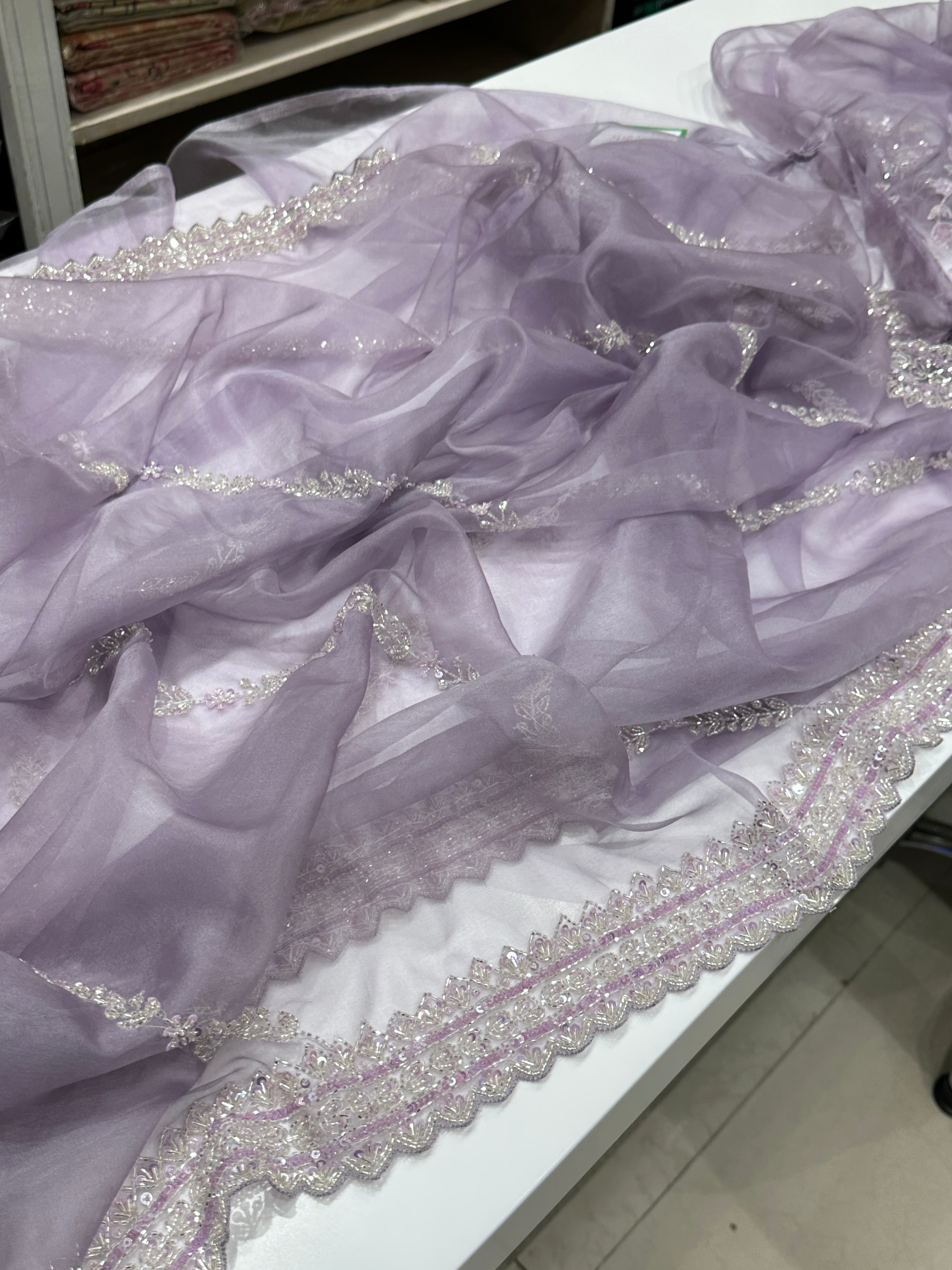 Lilac Organza Contemporary Saree with Heavy Blouse