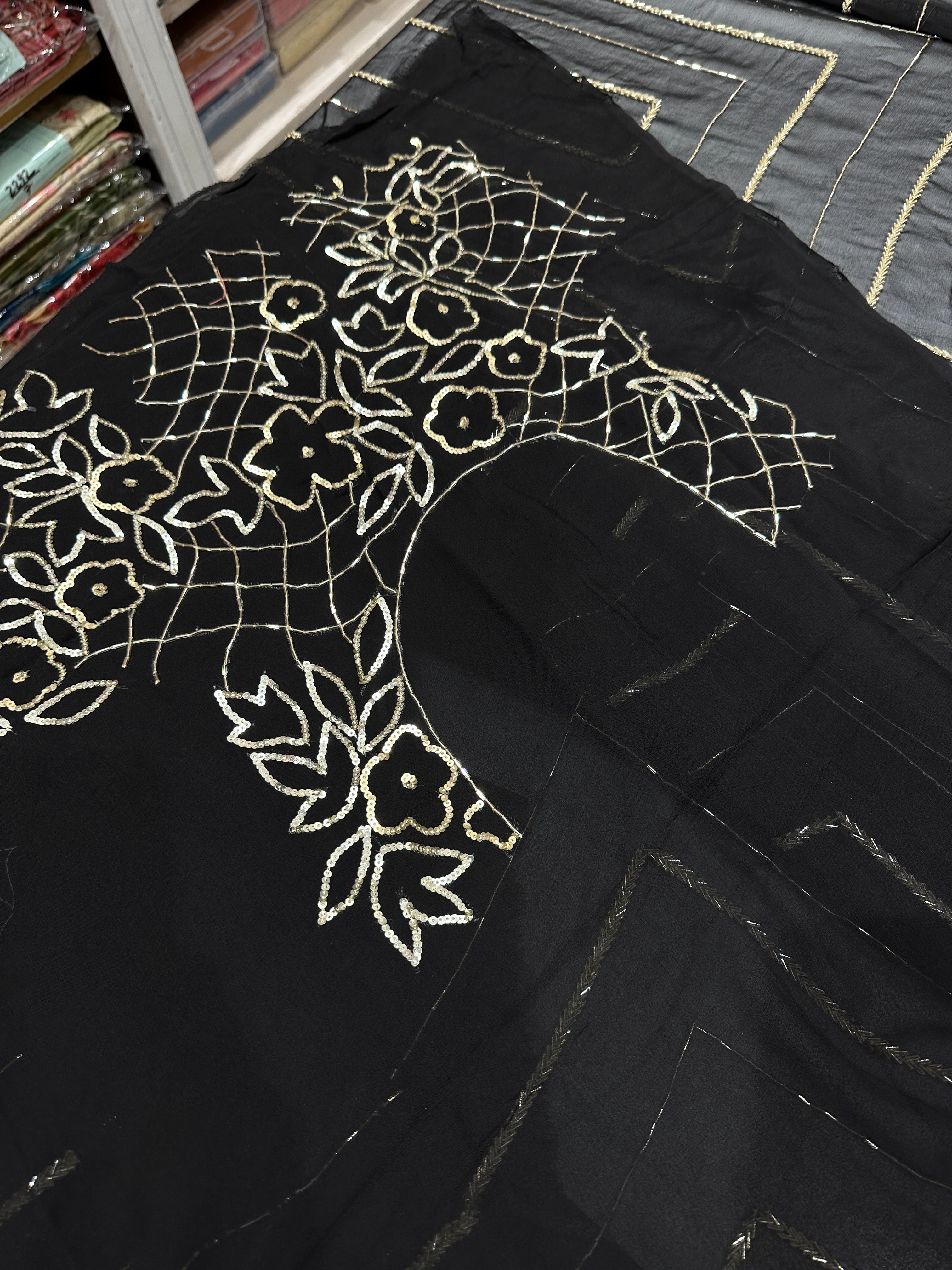 Black Georgette Embroidery Saree