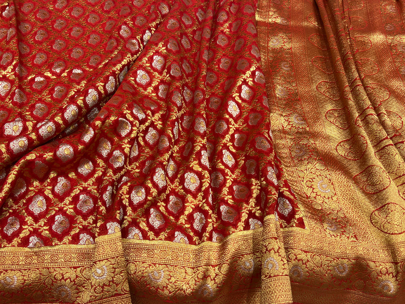 Red Banarasi Khaddi Georgette