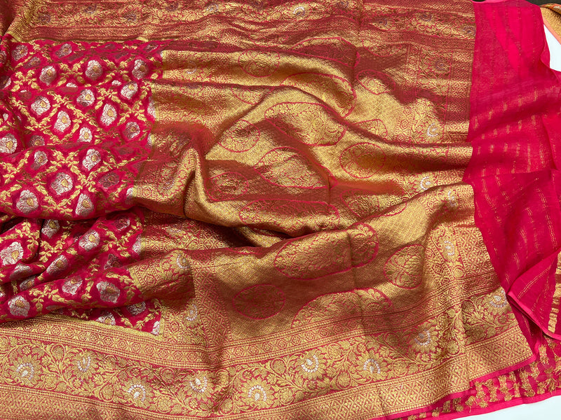 Rani Pink Banarasi Khaddi Georgette