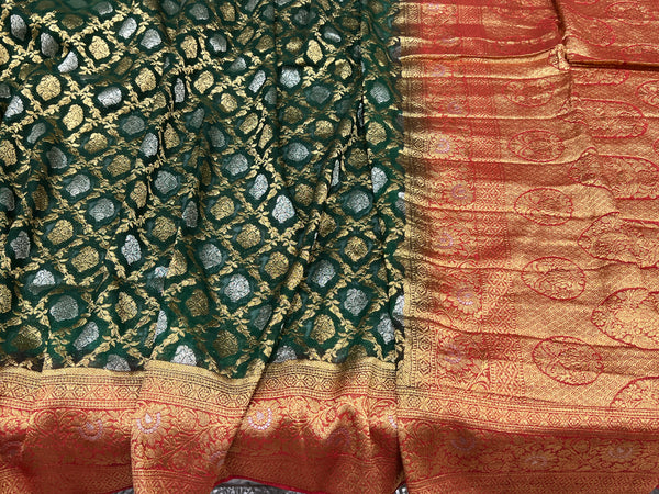 Green Banarasi Khaddi Georgette