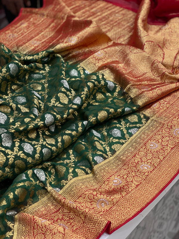 Green Banarasi Khaddi Georgette