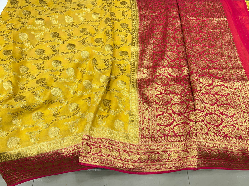 Yellow  Banarasi Khaddi Georgette Jal