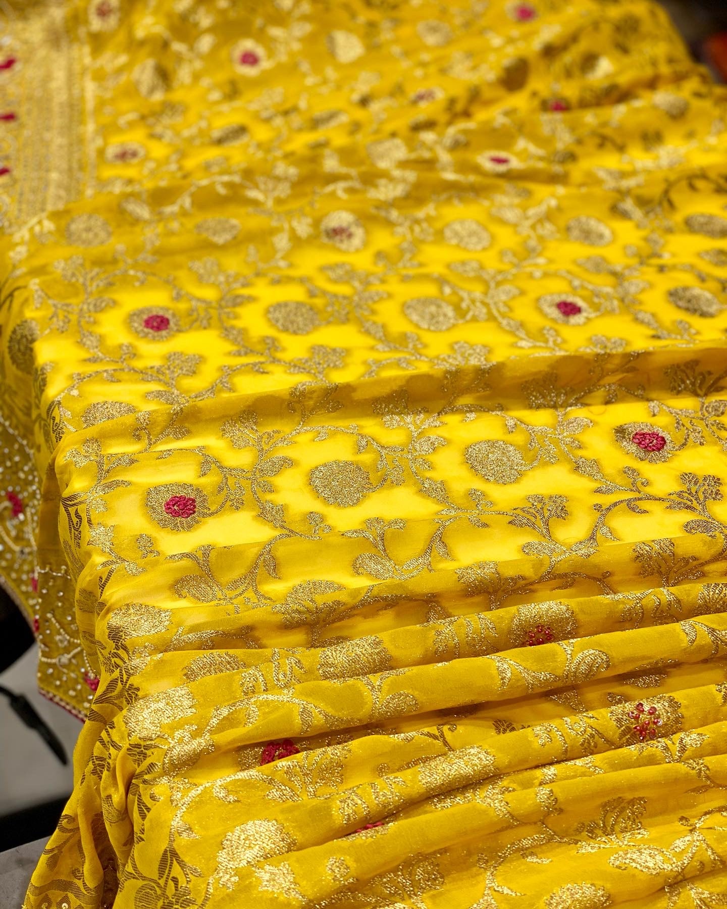 Yellow Edit Resham Embroidery Saree